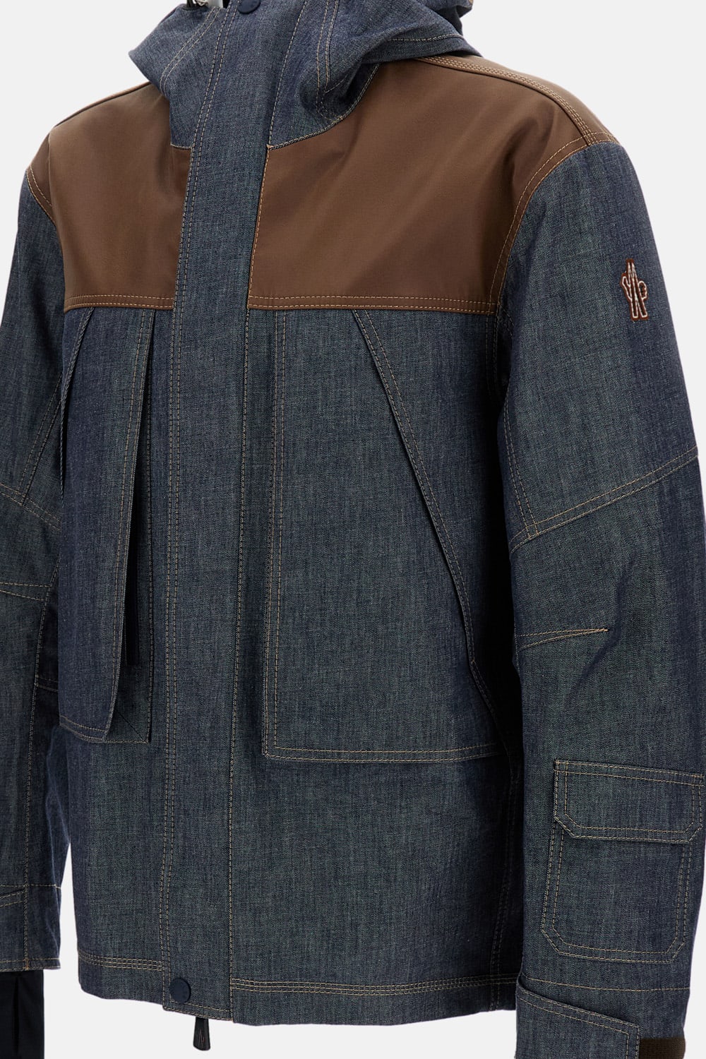 Moncler Denim Ski Jacket With Hood And Pockets In Blue