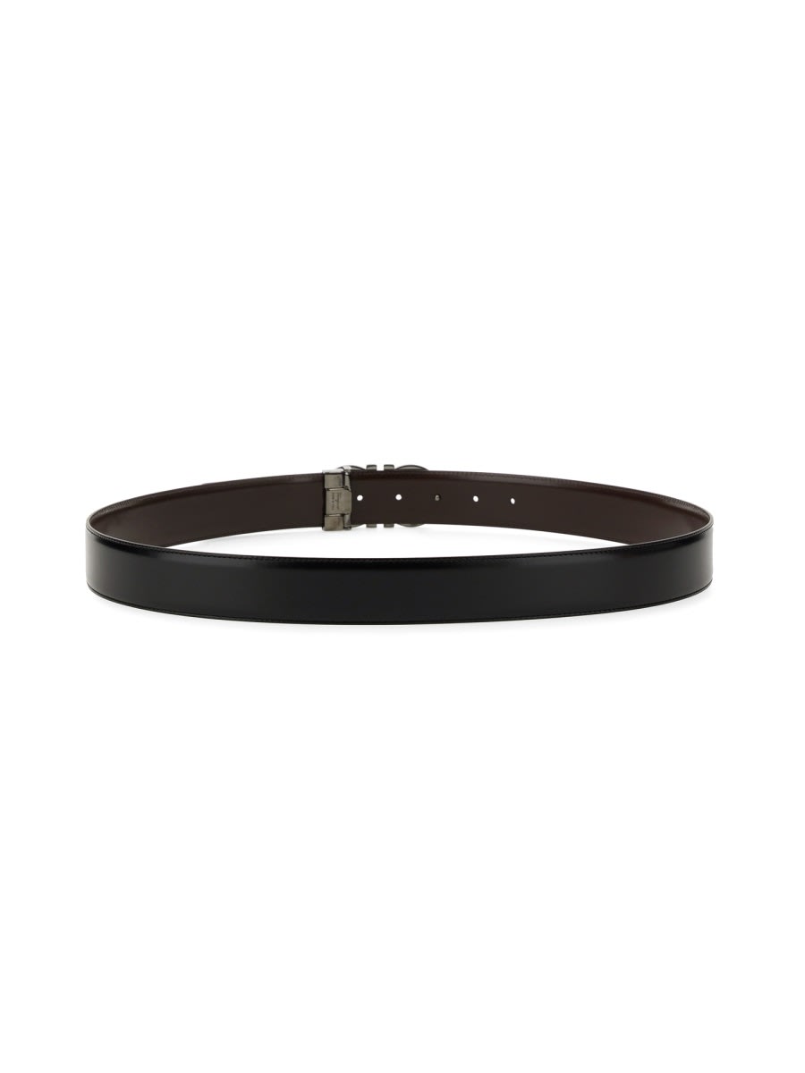 Ferragamo Reversible Belt Adjustable Length Smooth Finish Metal Buckle In Black