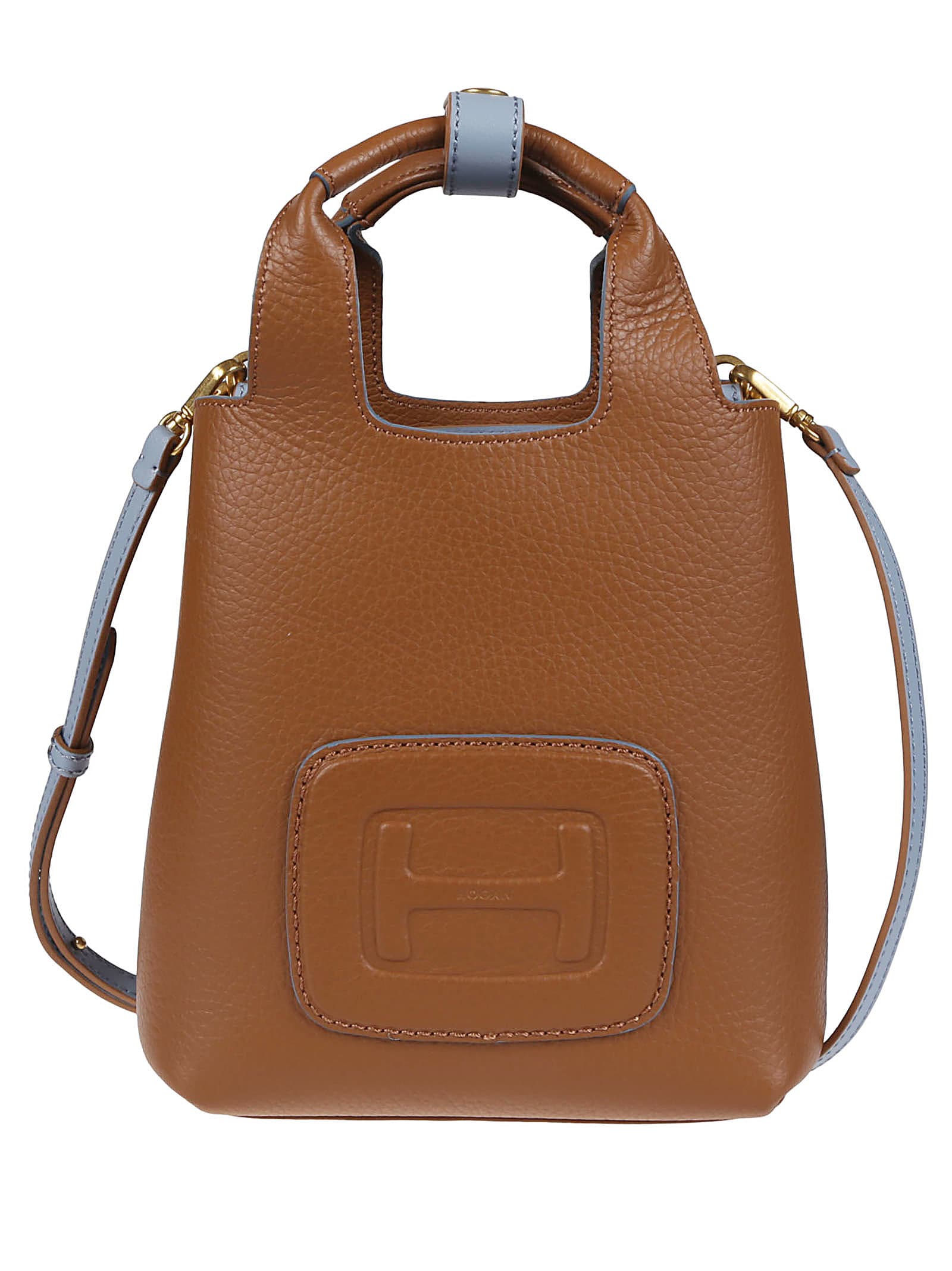 Shop Hogan Mini Shopping Bag In Cognac Scuro/ashley Blue