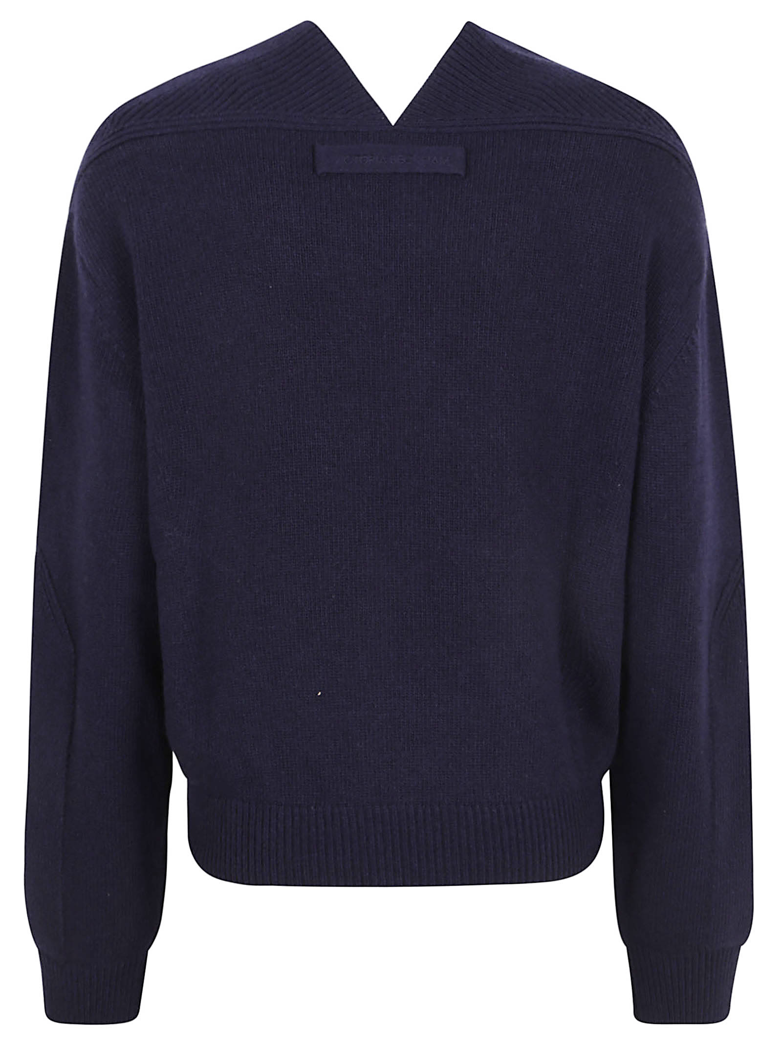 Victoria Beckham V-neck Cashmere Blend Sweater With Ribbed Detailing In Blue