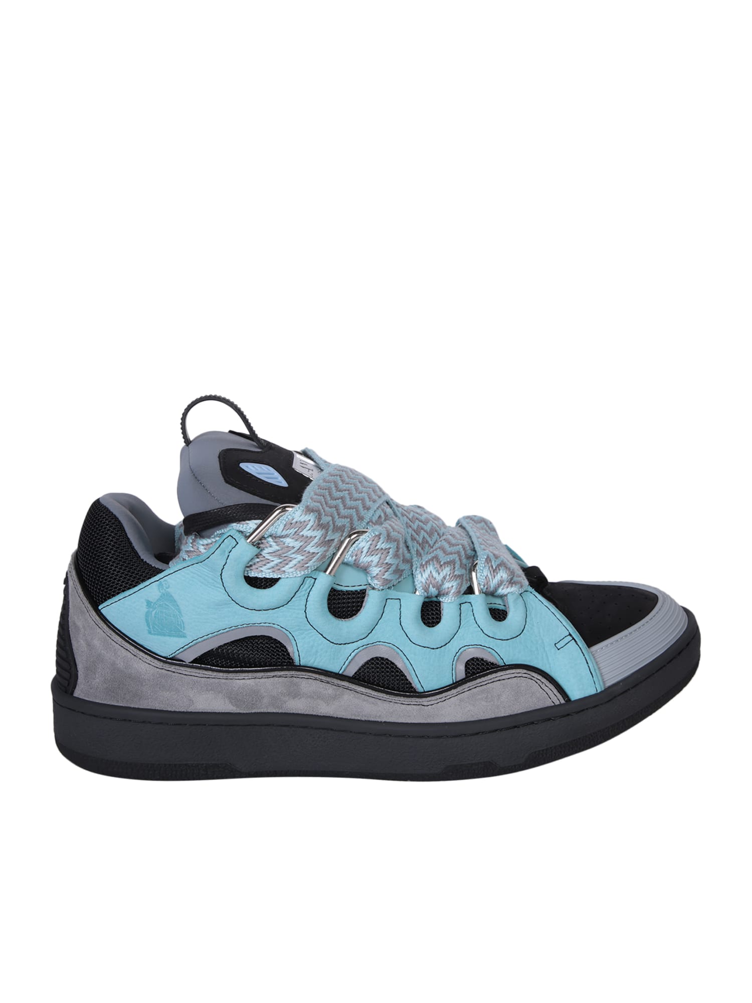 Shop Lanvin Curb Grey/light Blue Sneakers