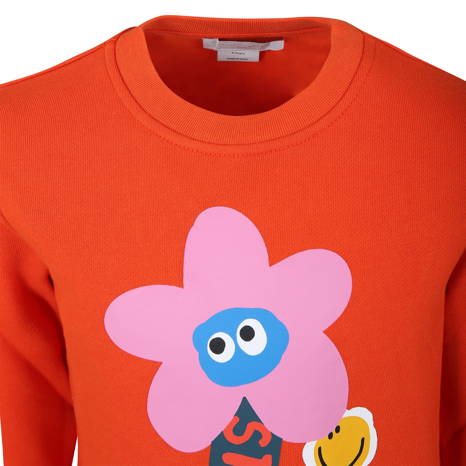 Shop Stella Mccartney Orange Sweatshirt For Girl With Multicolor Flower Print