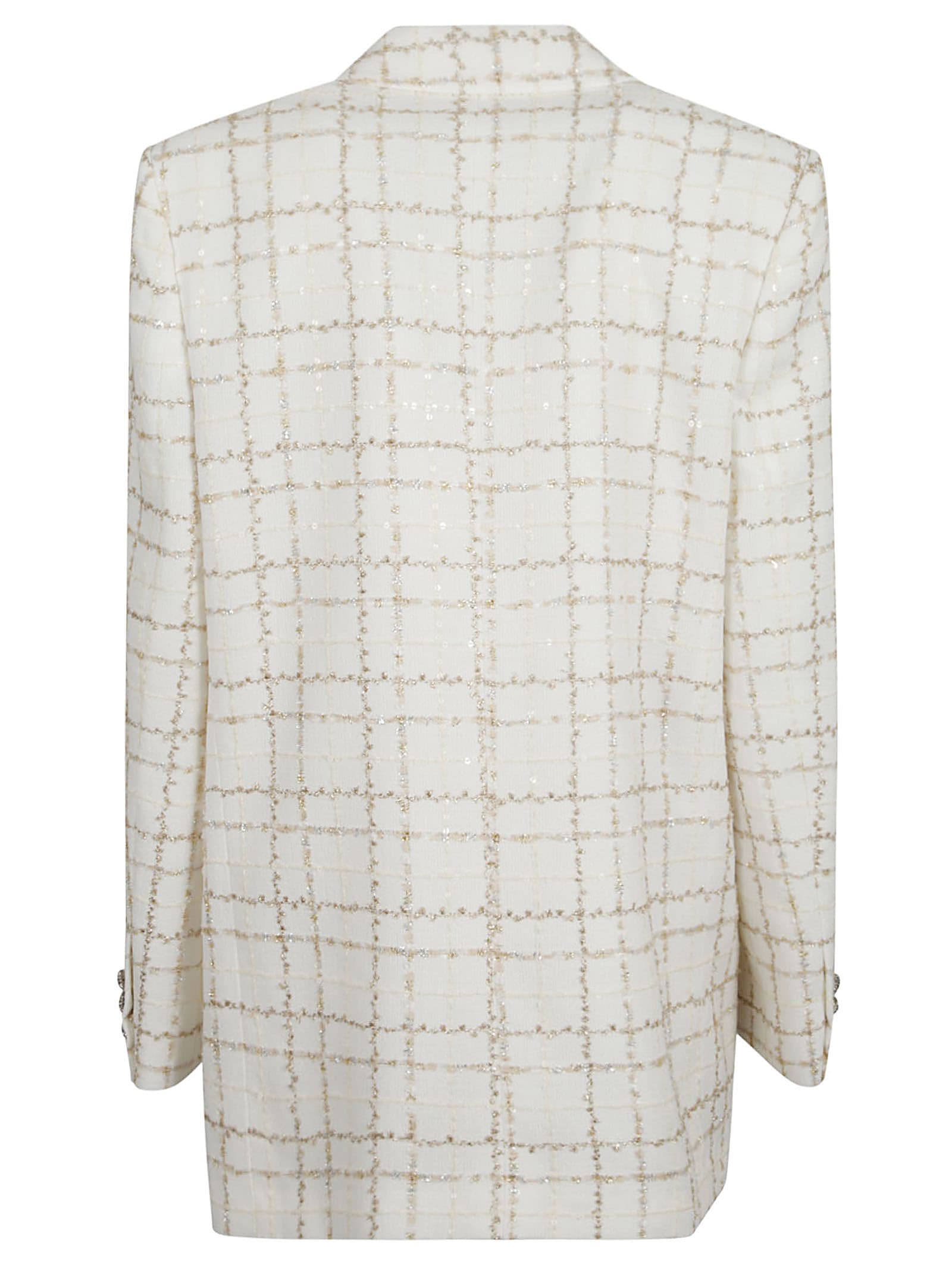 Shop Alessandra Rich Oversized Sequin Checked Tweed Jacket In White