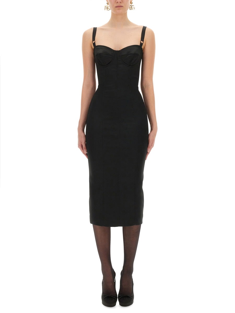 Dolce & Gabbana Women Satin Bustier Longuette Dress In Black
