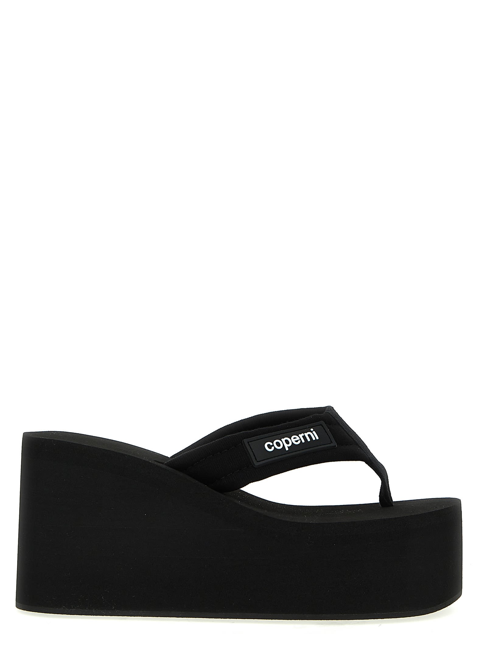 Shop Coperni Branded Wedge Sandals In Black