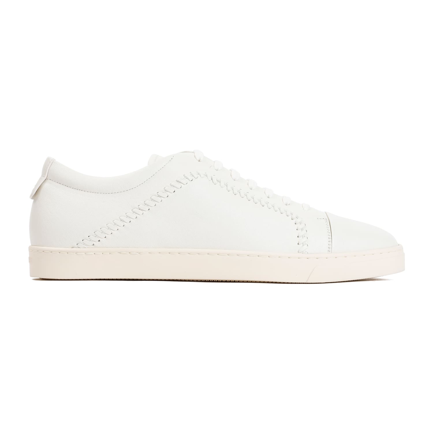 Shop Giorgio Armani Lamb Leather Sneakers In Panna Panna