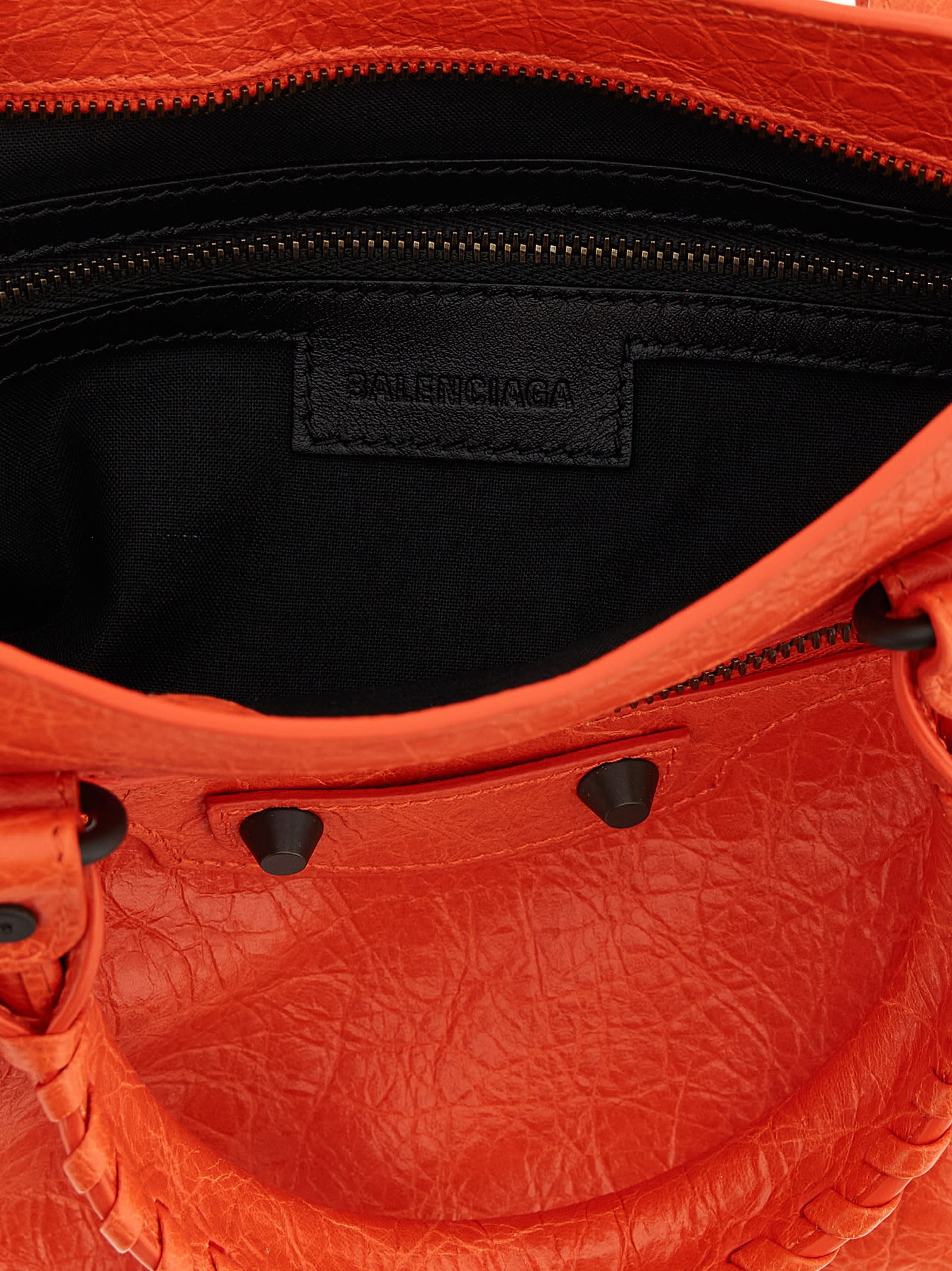 Balenciaga Textured Shoulder Bag Braided Handles In Orange