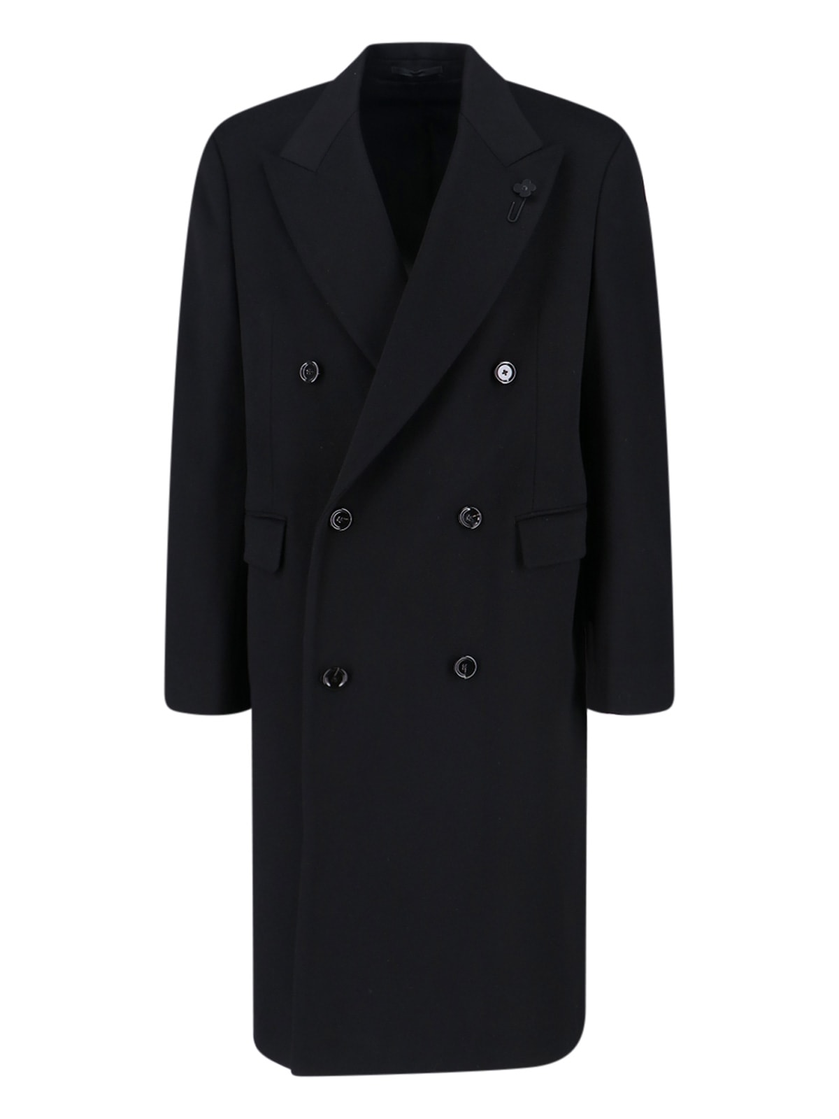 Lardini Double-breasted Virgin Wool Coat In Black
