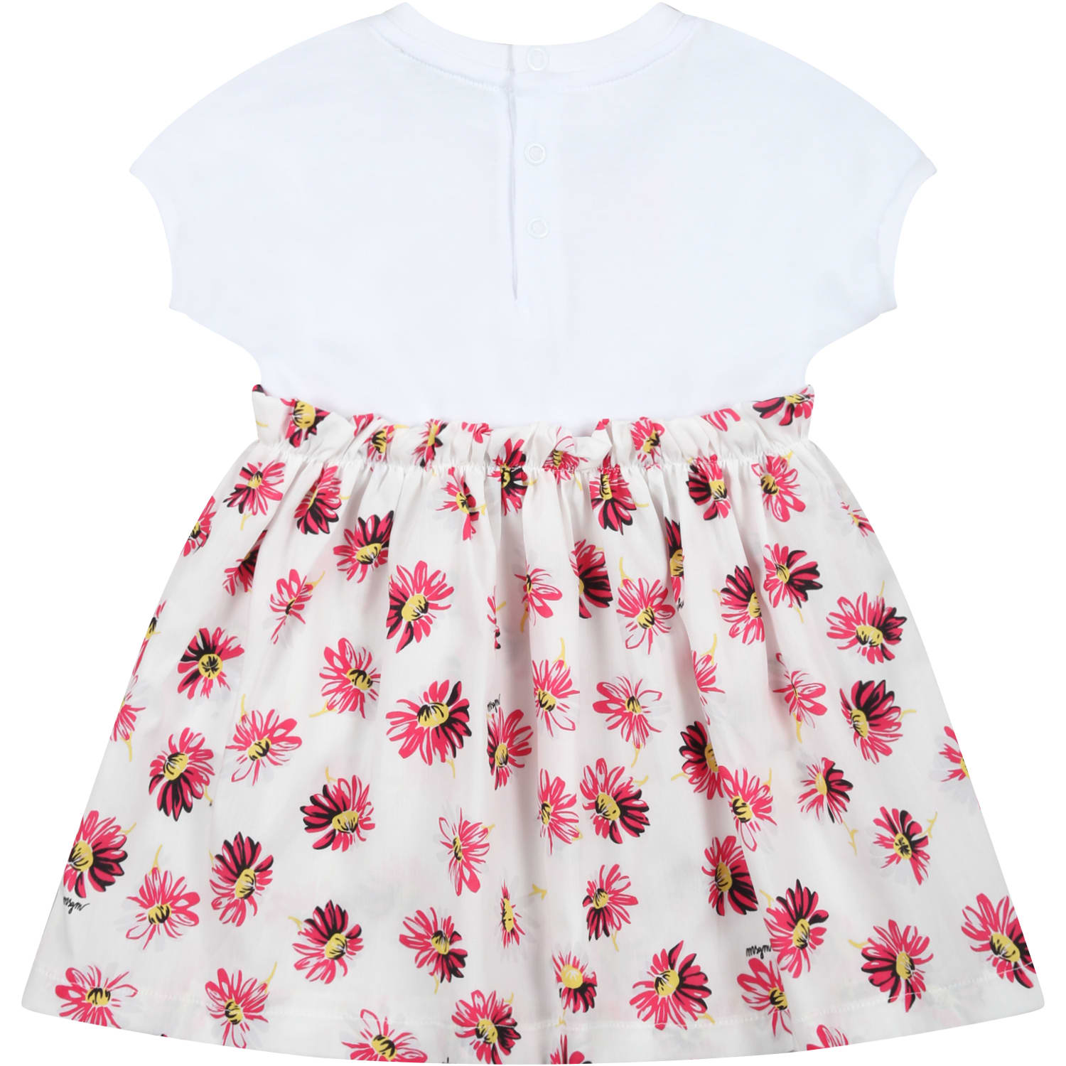 Shop Msgm White Dress For Baby Girl With Logo And Flowers