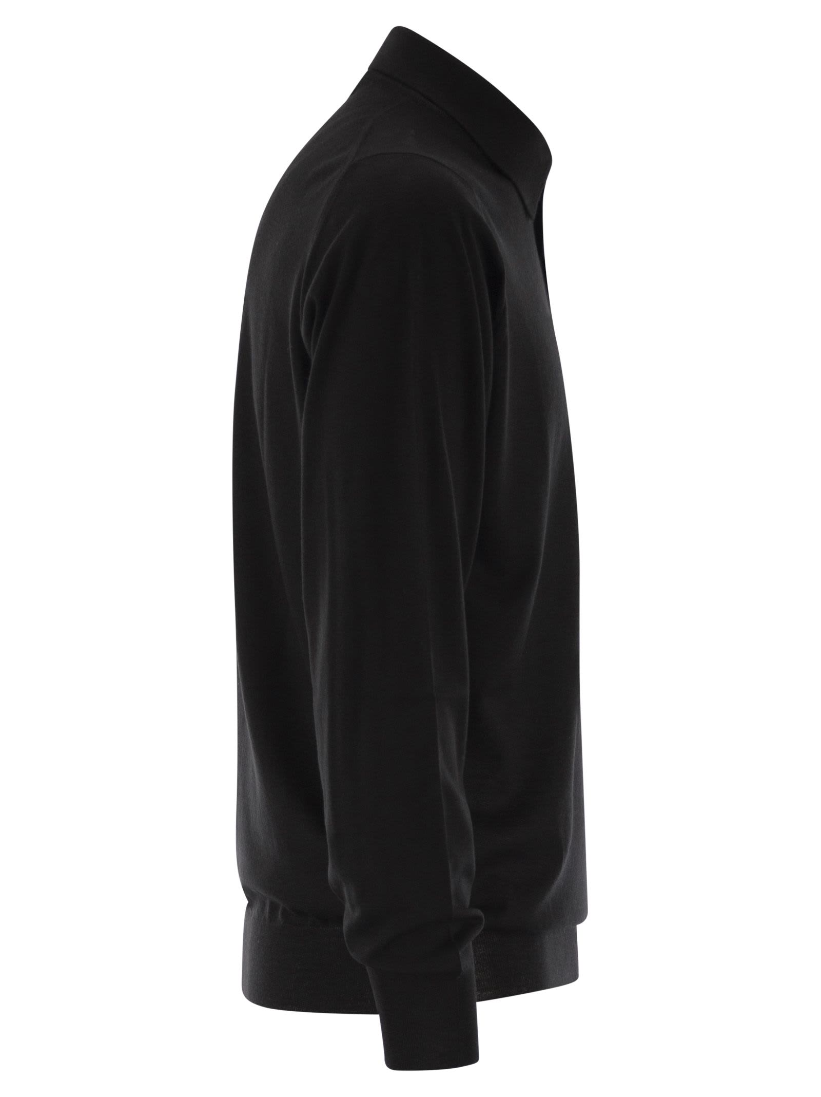Fedeli Three-button Virgin Wool Polo Shirt In Black
