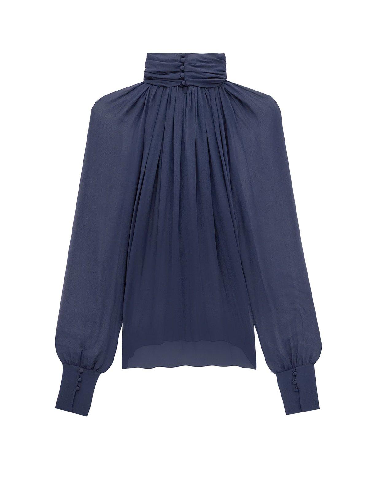 Saint Laurent Turtleneck Blouse In Silk Muslin
