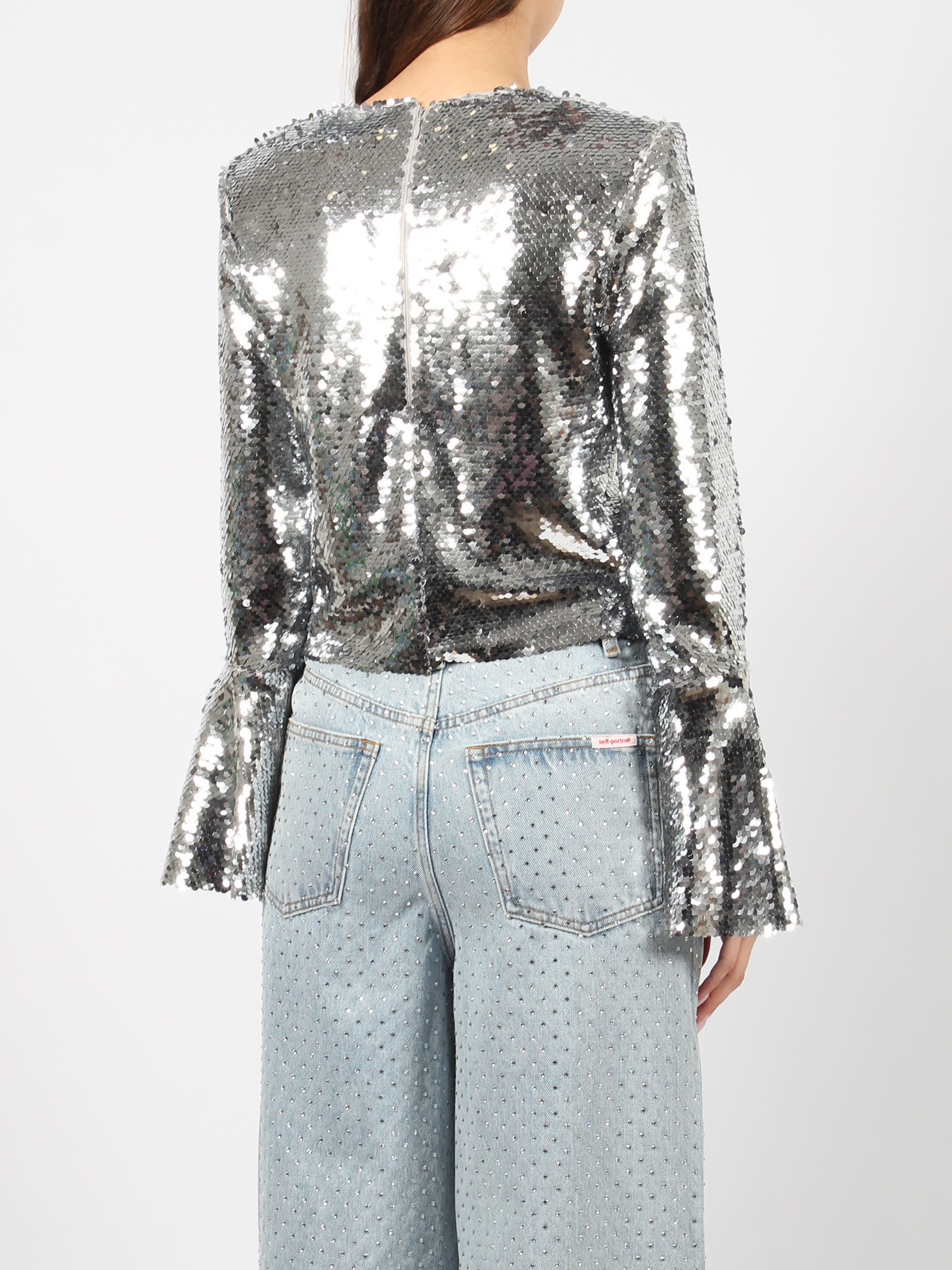 Self-portrait Self Portrait Sequined Cropped Top In Metallic