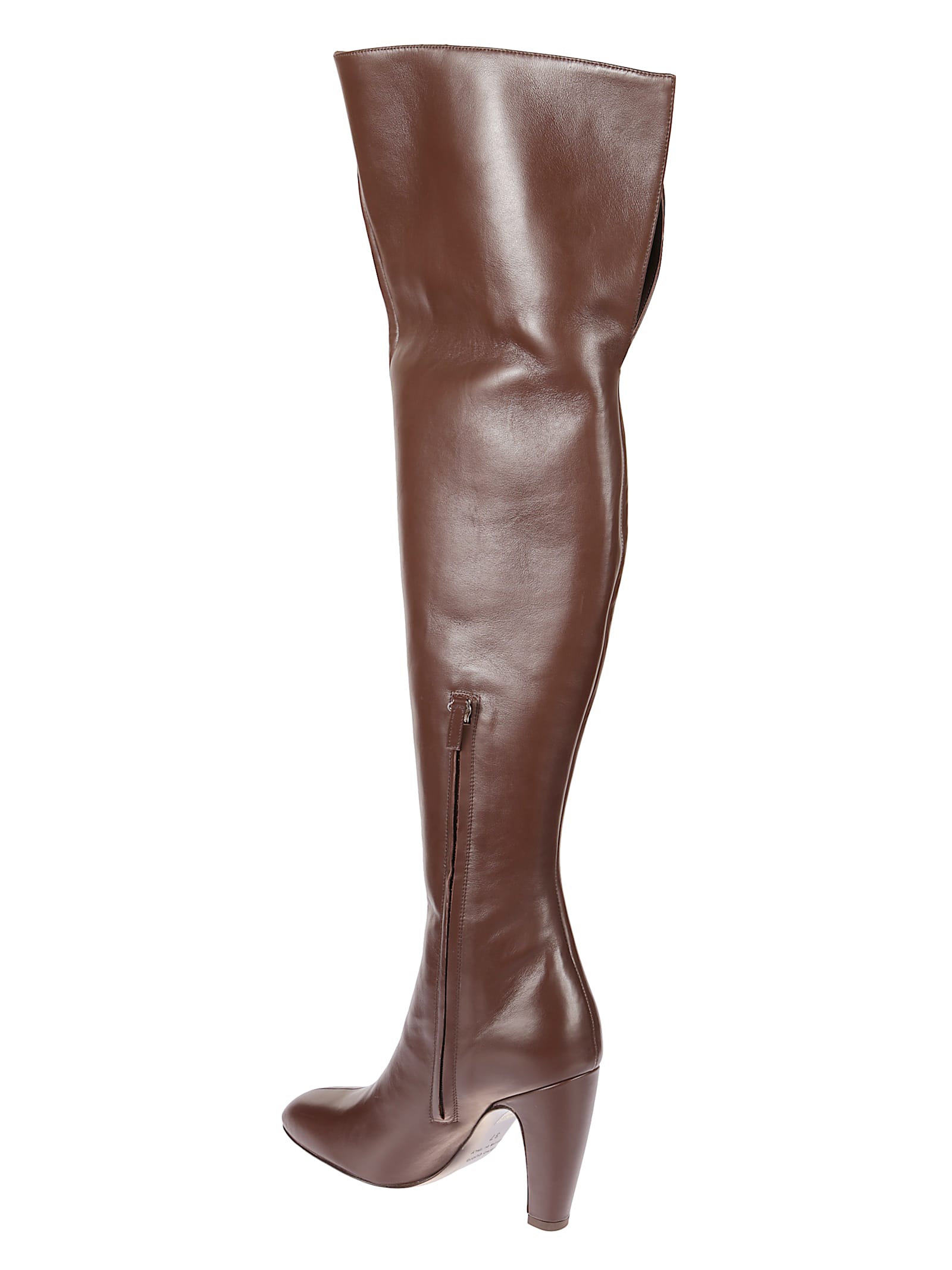 Gia Borghini Tall Knee-high Smooth Leather Boot With Block Heel In Brown