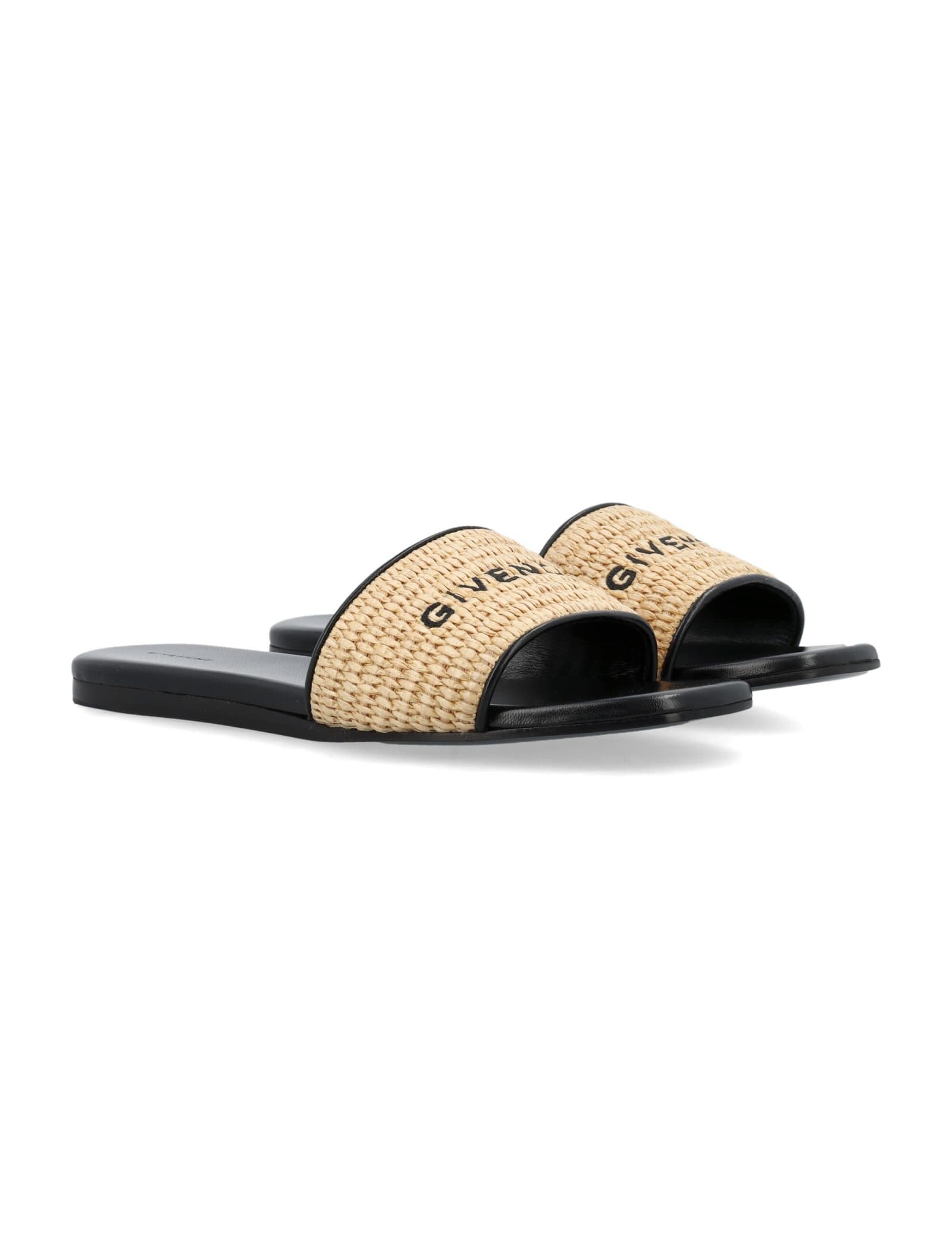 Shop Givenchy 4g Flat Raffia Shoes In Natural Black