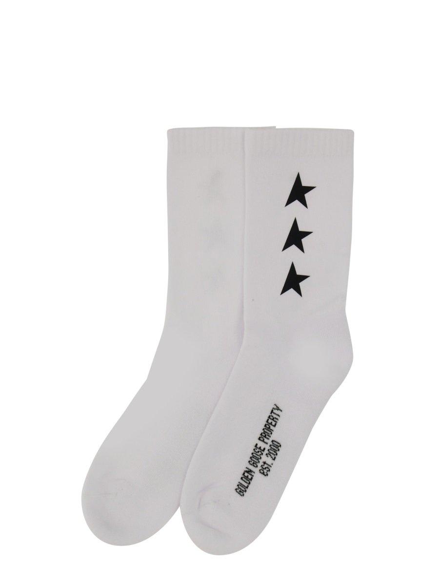 Shop Golden Goose Logo Star Detailed Socks In Bianco