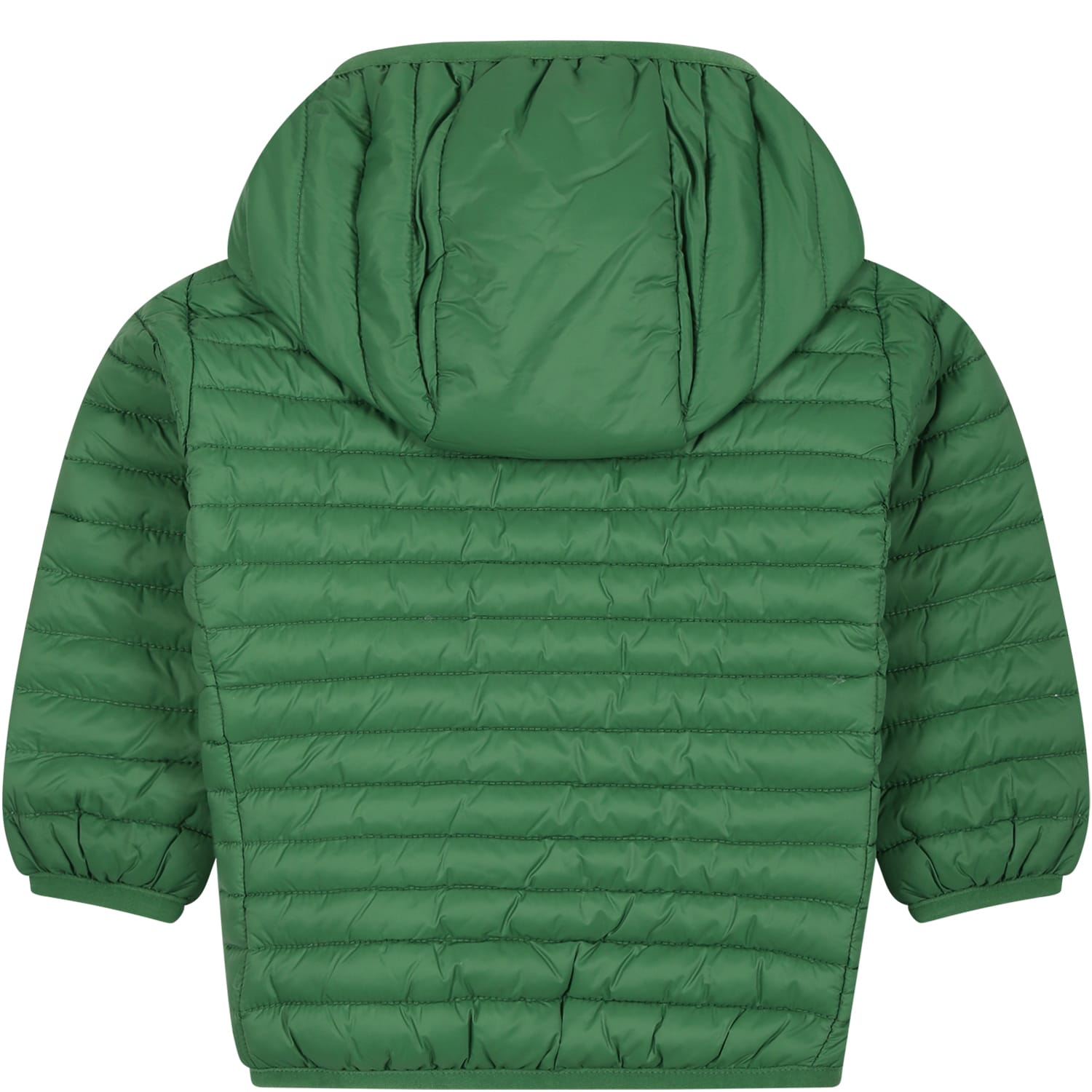 SAVE THE DUCK GREEN DOWNN-JACKET NENE FOR BABY BOY WITH LOGO 