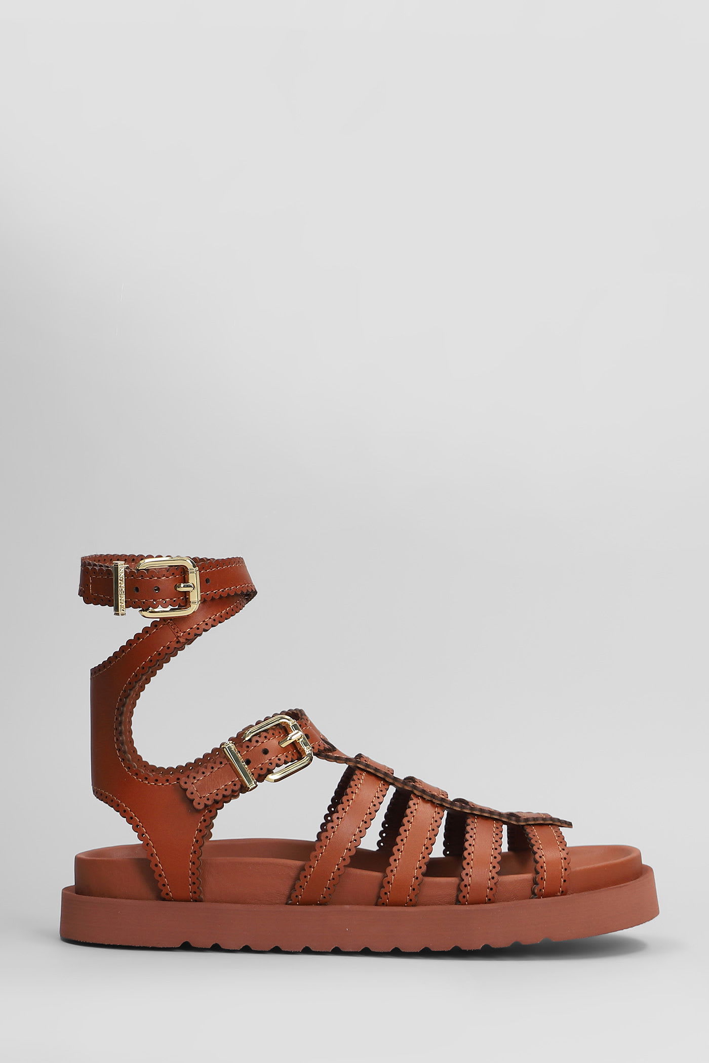 Goldie Gladiator Flats In Brown Leather