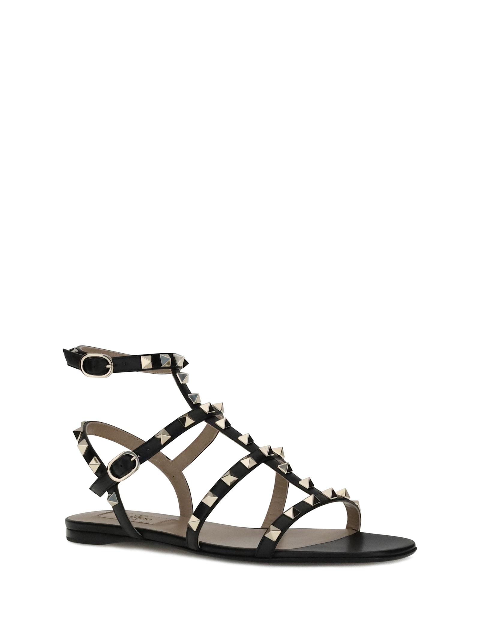 Valentino Garavani Black Leather Rockstud Sandals In Black