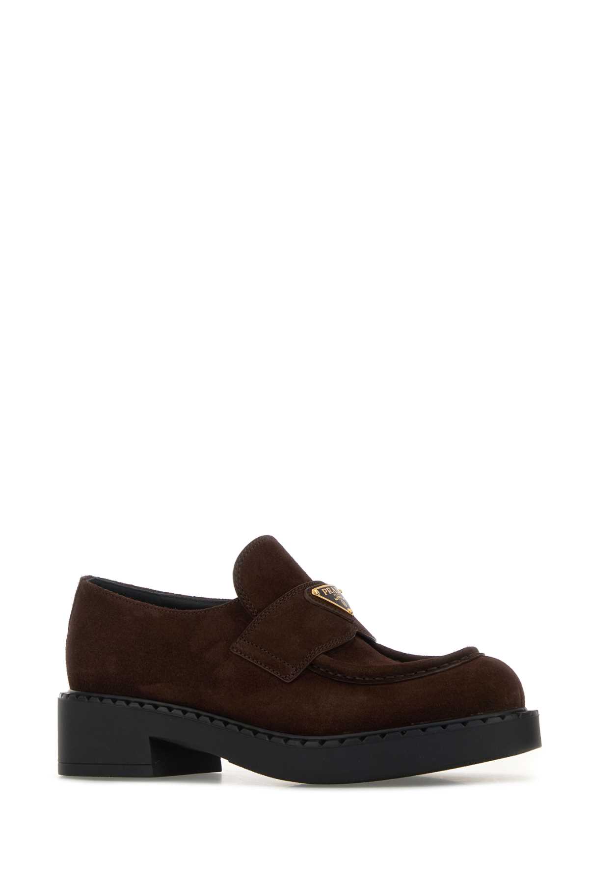 Prada Suede Loafers With Chunky Heel And Round Toe In Brown