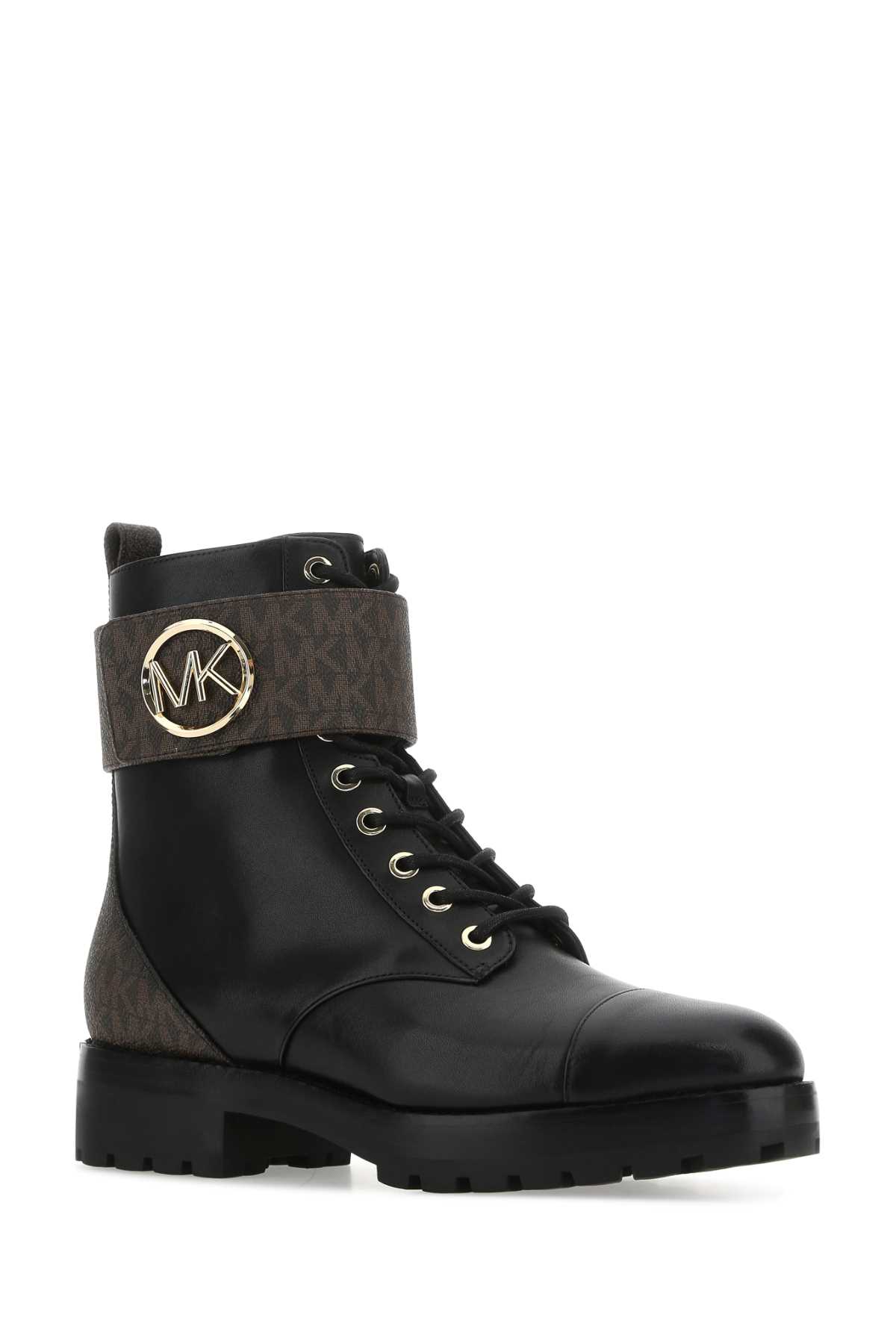Shop Michael Kors Black Leather Tatum Ankle Boots In Brownblk