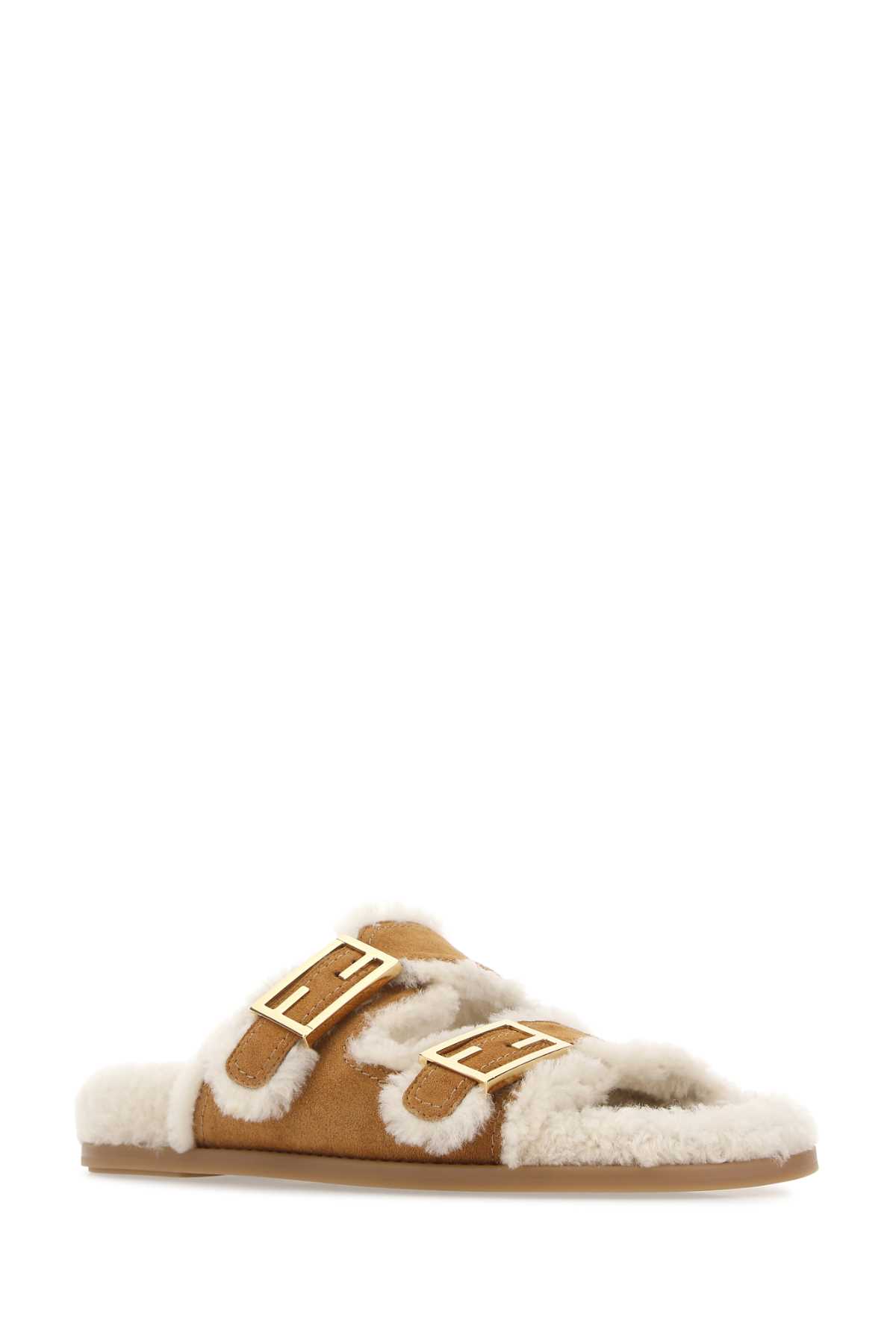 Shop Fendi Caramel Suede  Feel Slippers In F0bbm