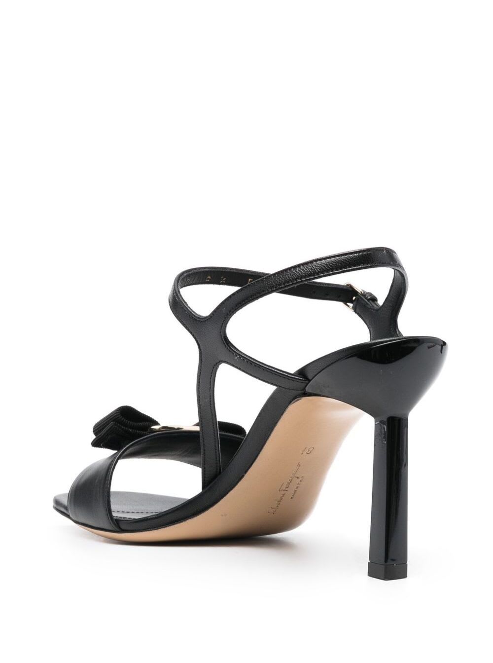 Shop Ferragamo Black Open Toe Sandals In Goat Leather Woman