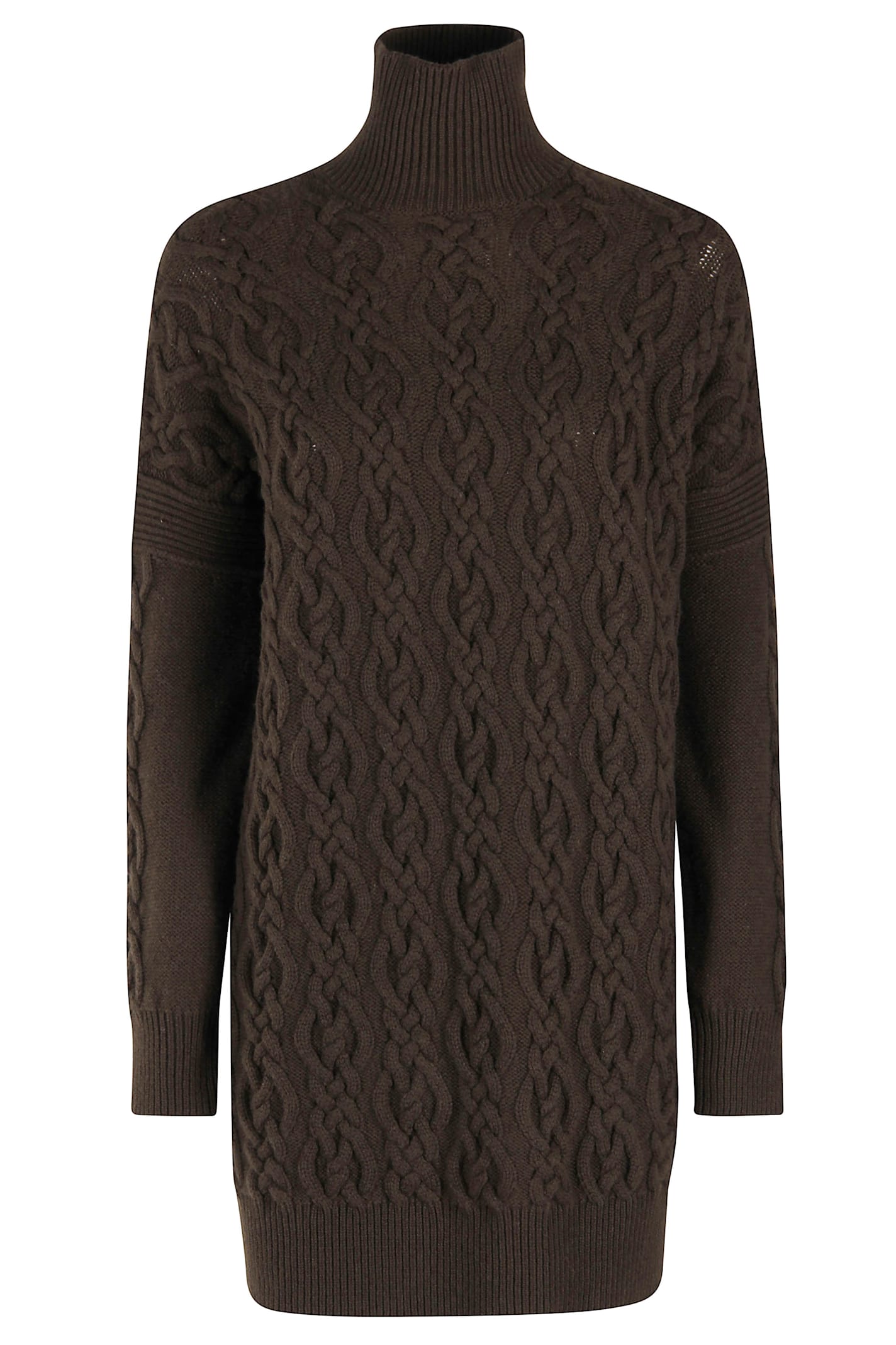 Max Mara Wool Dress With Braided Cable Knit In Green