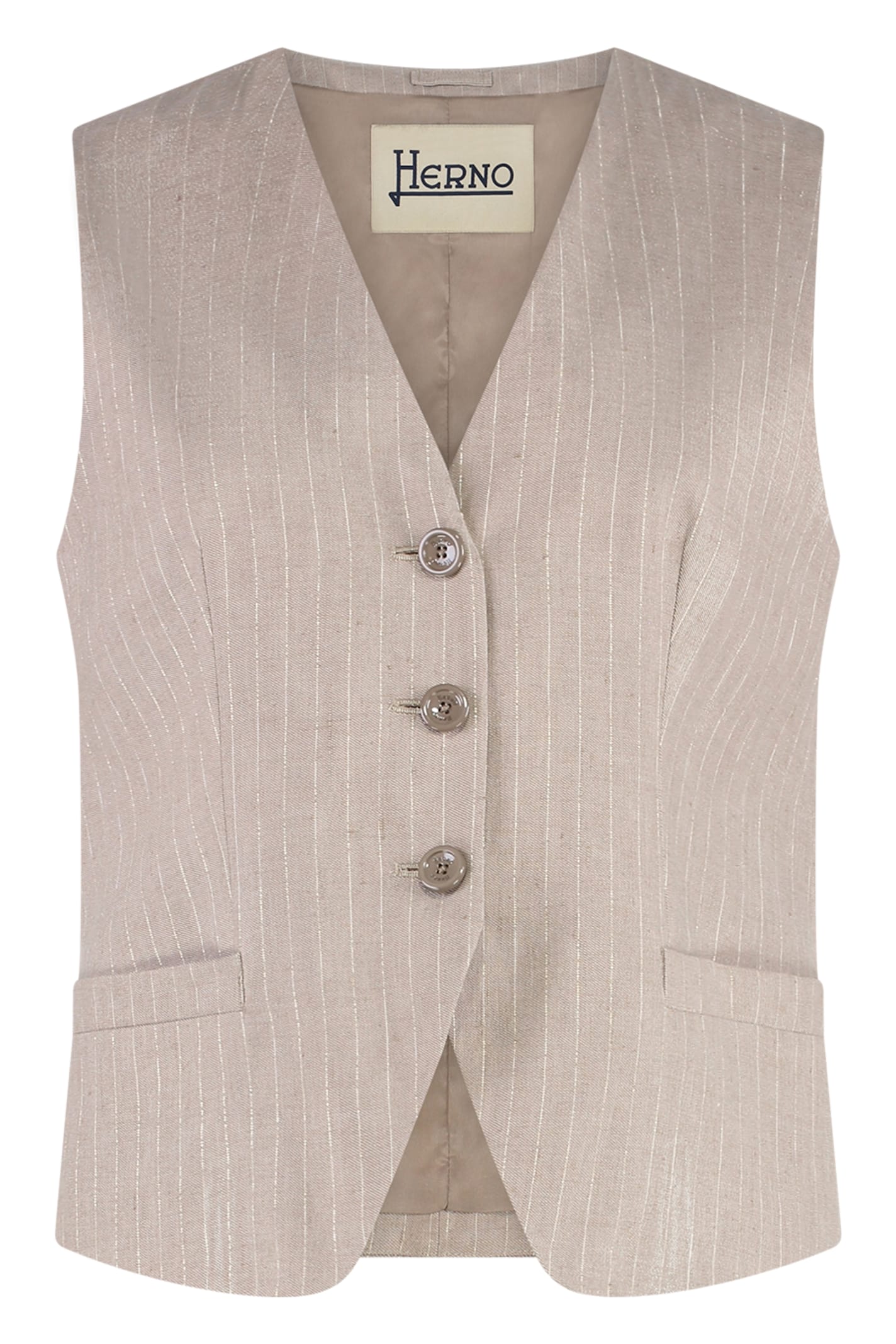 Herno Single-breasted Vest In Beige