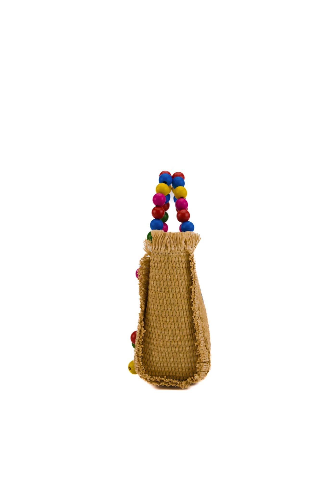 Shop Mc2 Saint Barth Vanity Mini Straw Wood Beads Multicolor Bag In Raffia In Naturale