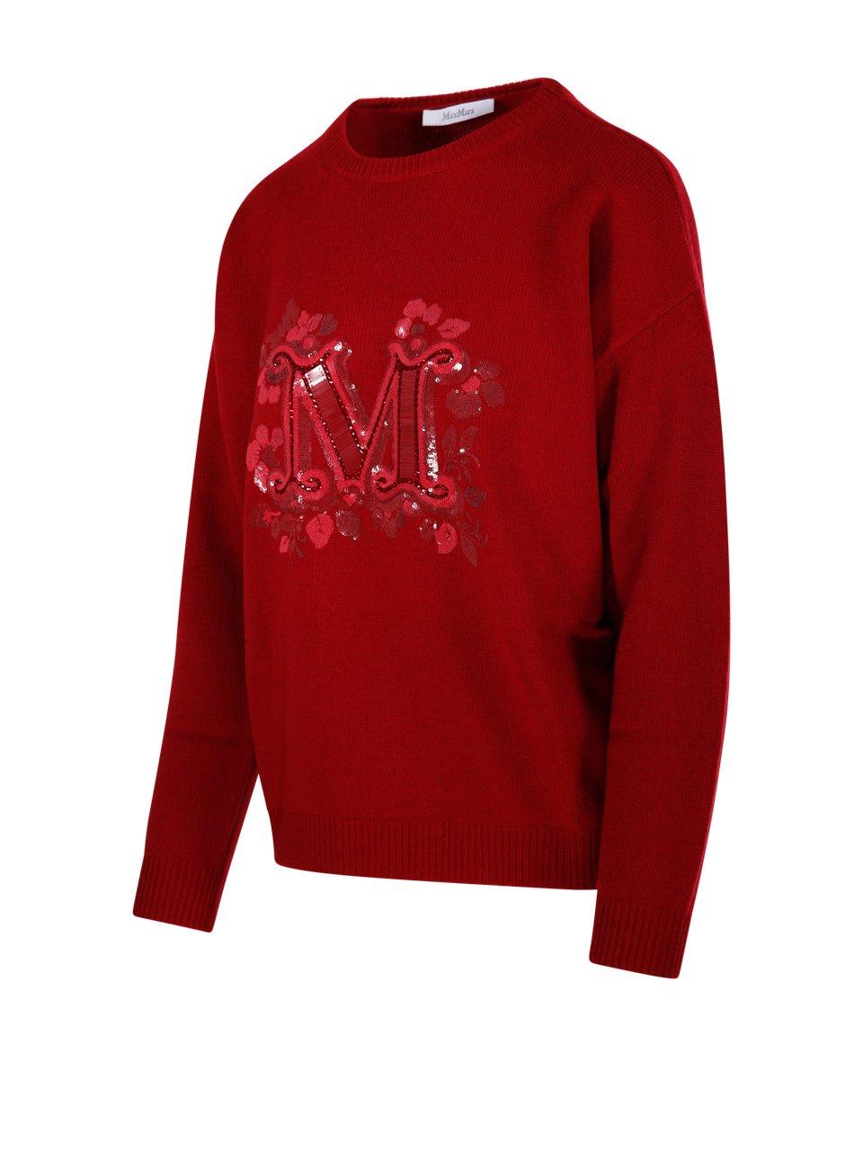 Max Mara Logo Embellished Crewneck Jumper In Red
