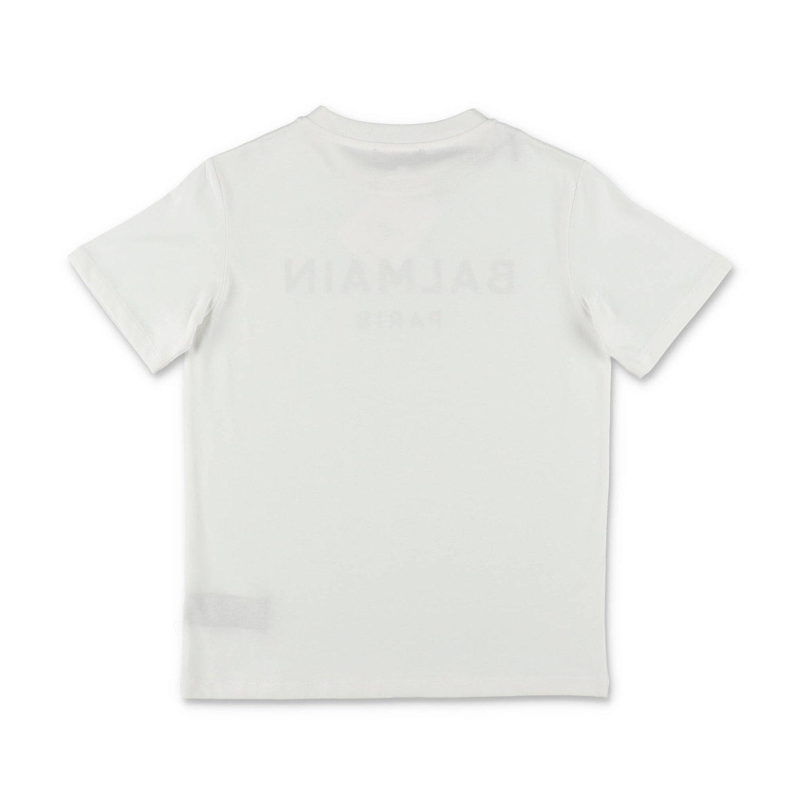 Shop Balmain Logo Printed Crewneck T-shirt In White/black