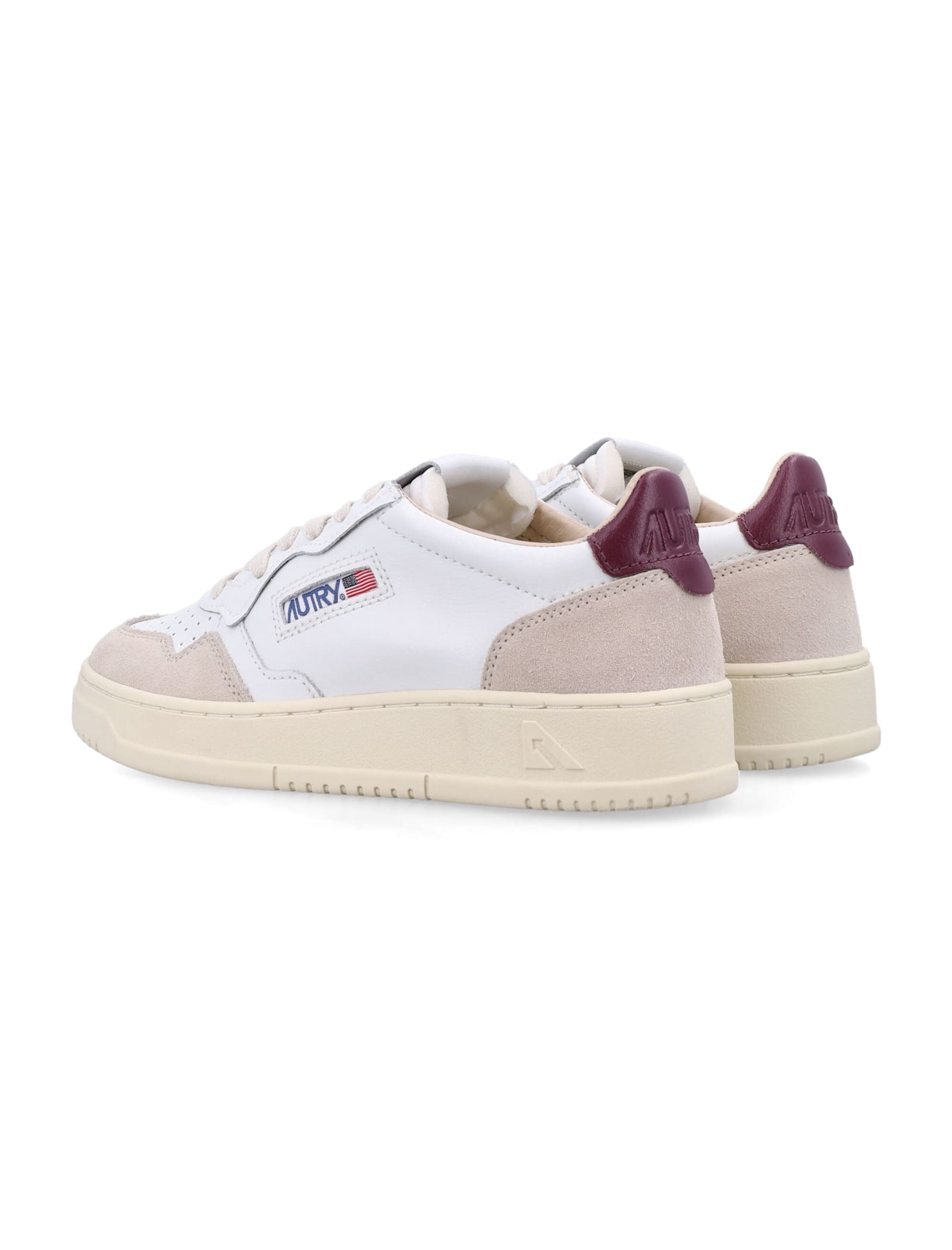 Autry Medalist Low Women S Sneakers In White And Burgundy Suede And Leather In White