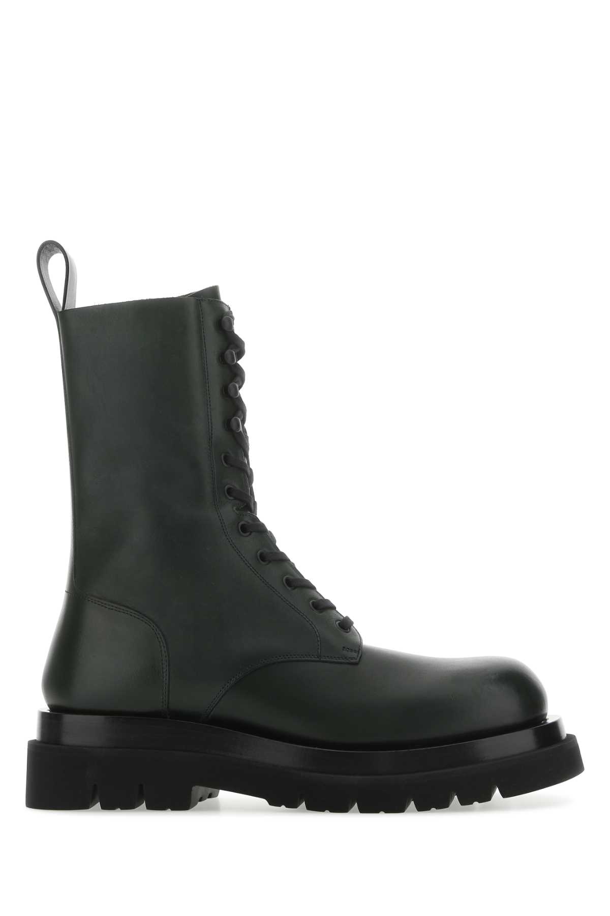 Bottle Green Leather Lug Ankle Boots