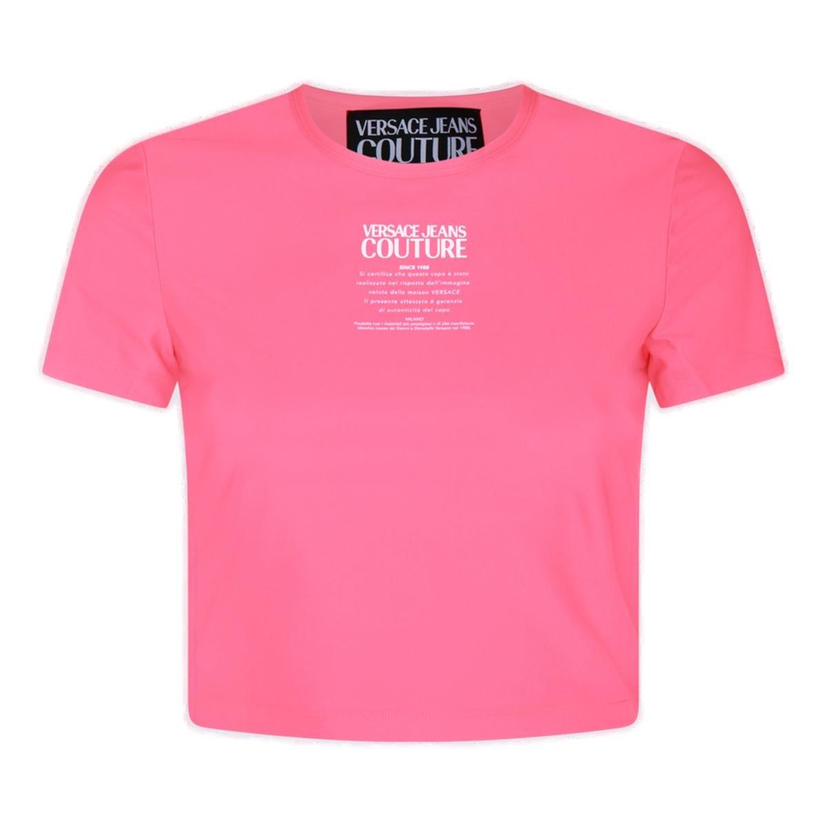 Shop Versace Jeans Couture Logo-printed Crewneck Cropped T-shirt In Fuchsia