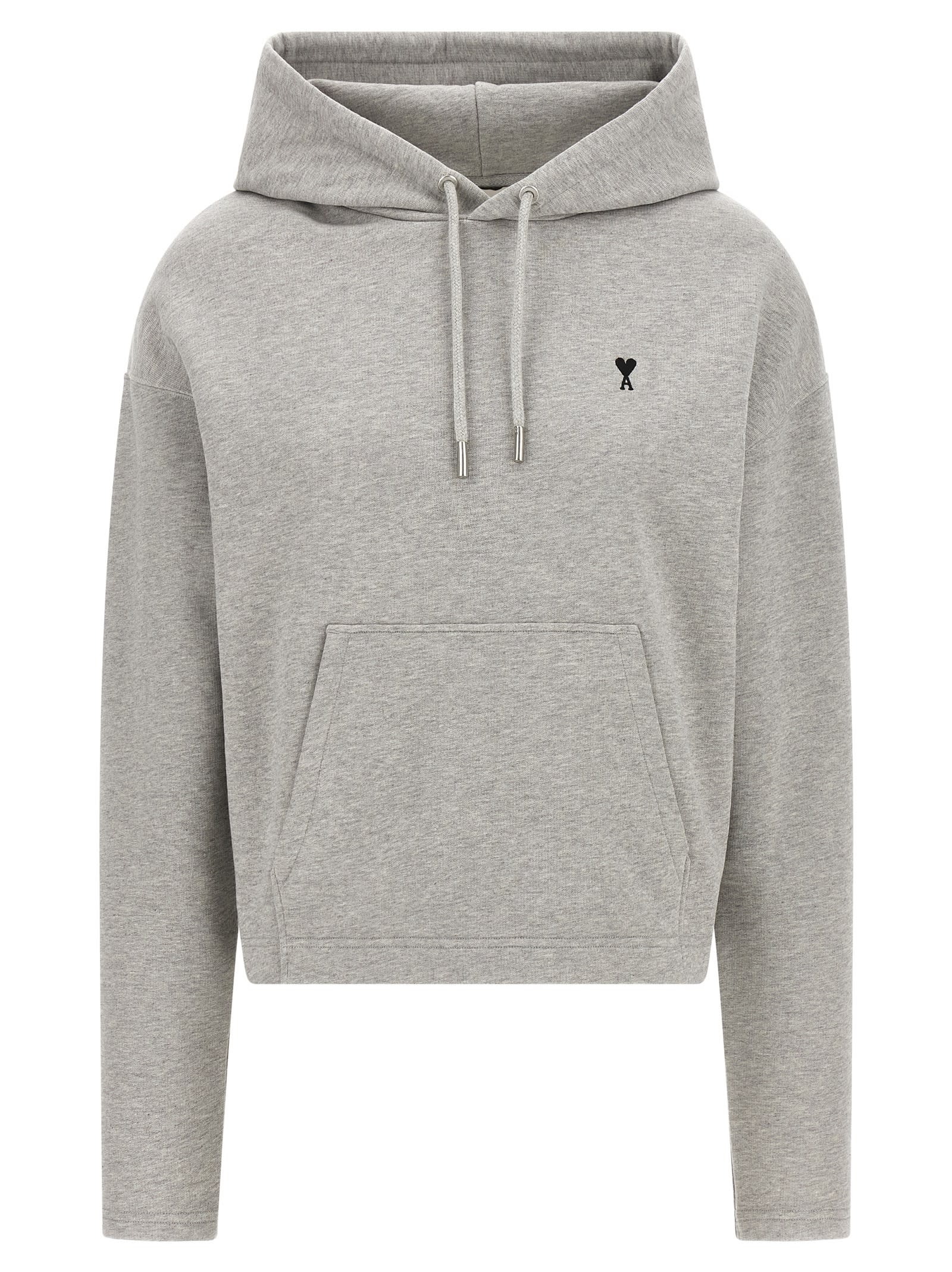 Ami Alexandre Mattiussi Embroidered Logo Hoodie With Drawstring Hood In Gray