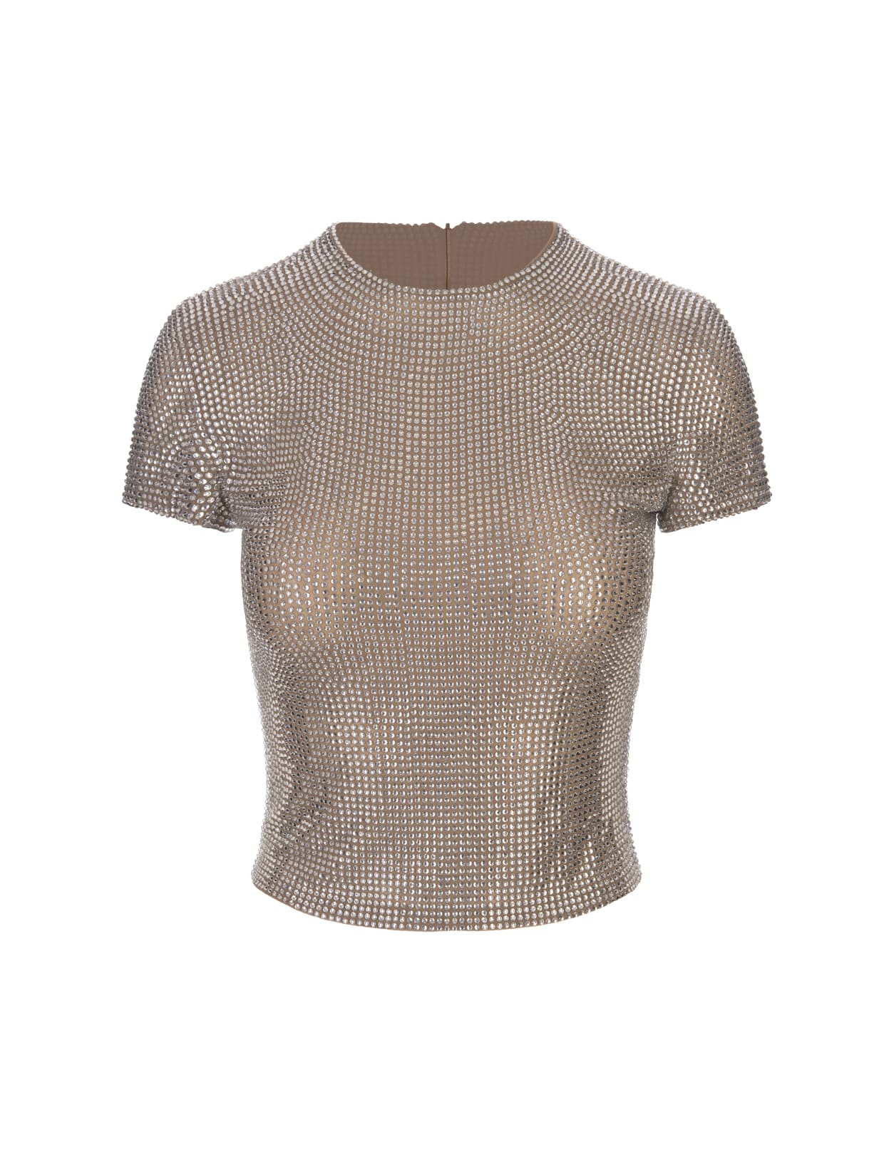 Shop Giuseppe Di Morabito Beige Short-sleeved Top With Crystals In Brown