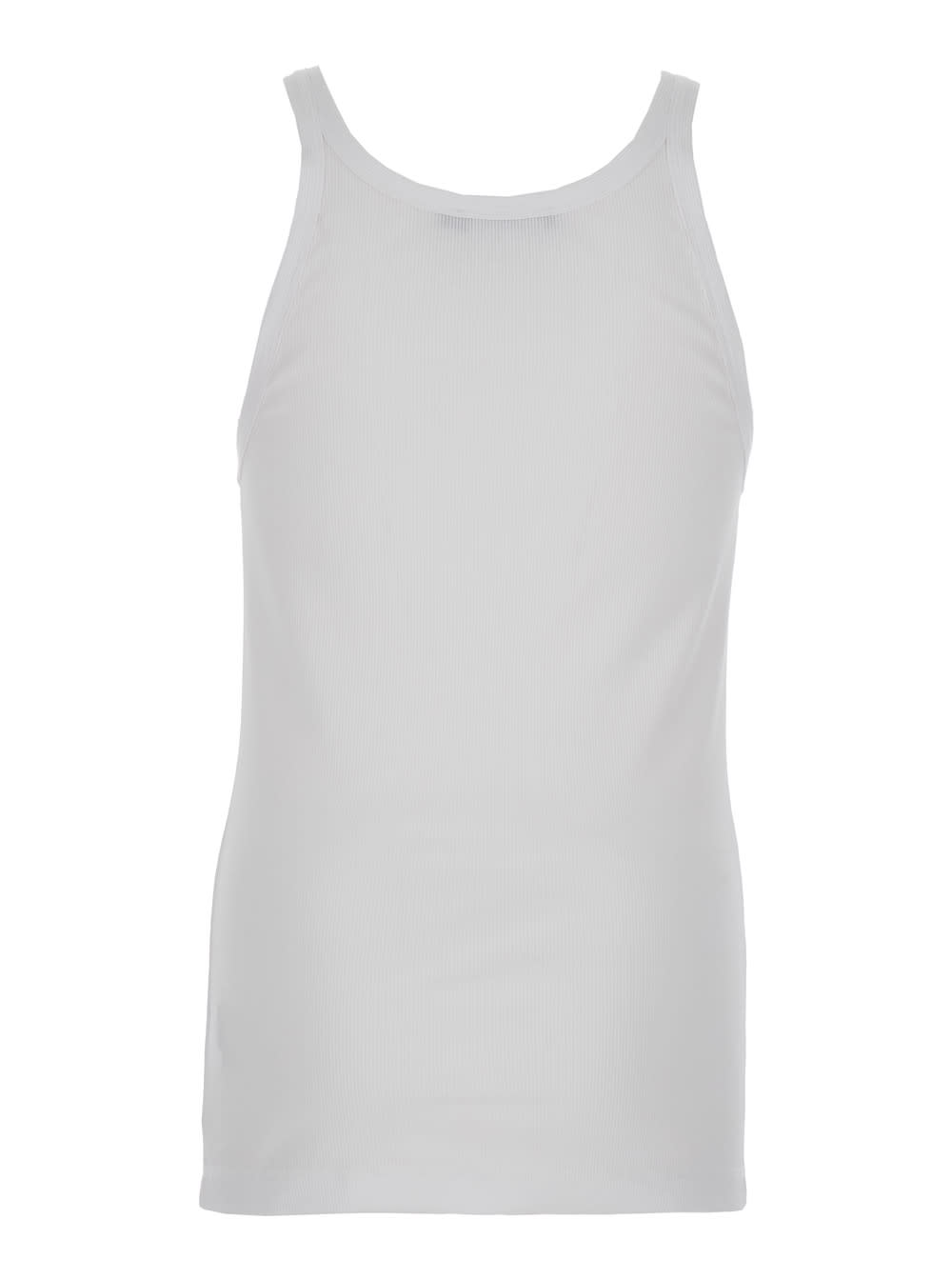 Dolce & Gabbana White Sleeveless Top With Logo Embroidery On The Front And Ribbed Knit In Cotton Man In Gray