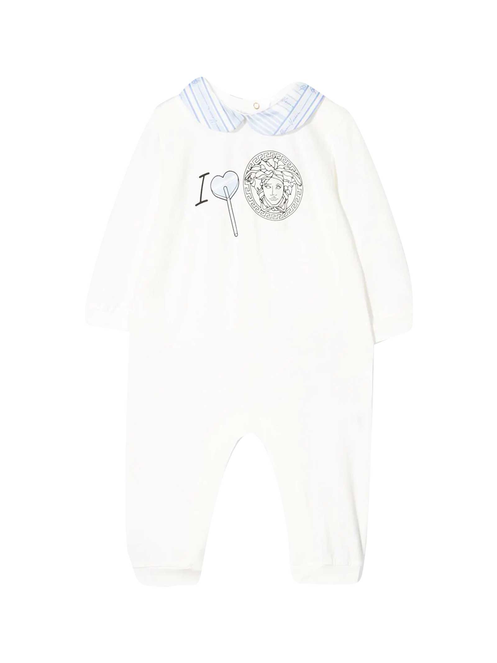 Versace White Romper With Light Blue Details Young