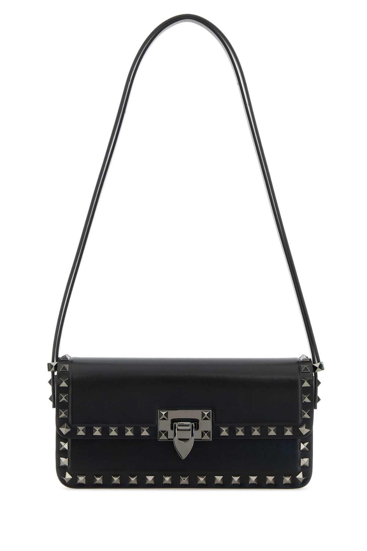 Shop Valentino Black Leather Rockstud Shoulder Bag In Nero