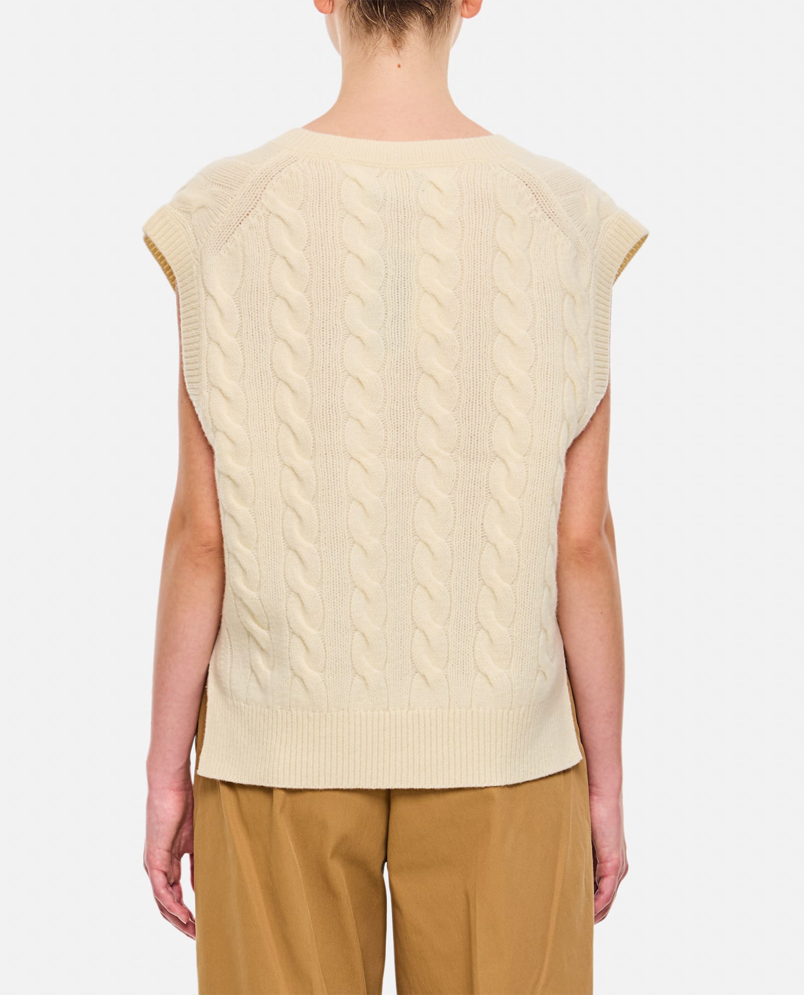 Shop Ralph Lauren Cableknit Sleeveless Pullover In Authentic Cream