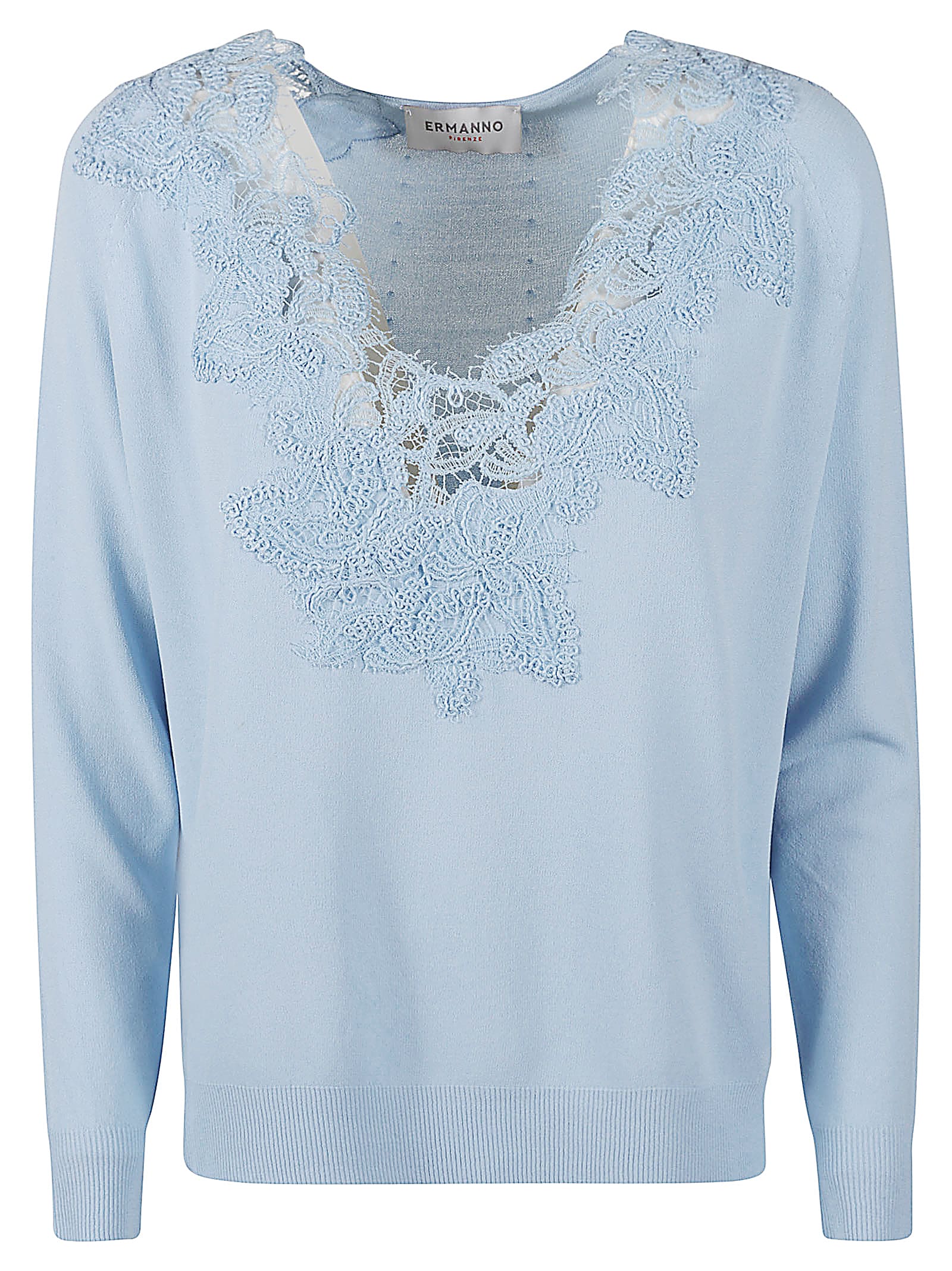 Lace Paneled V-neck Sweater