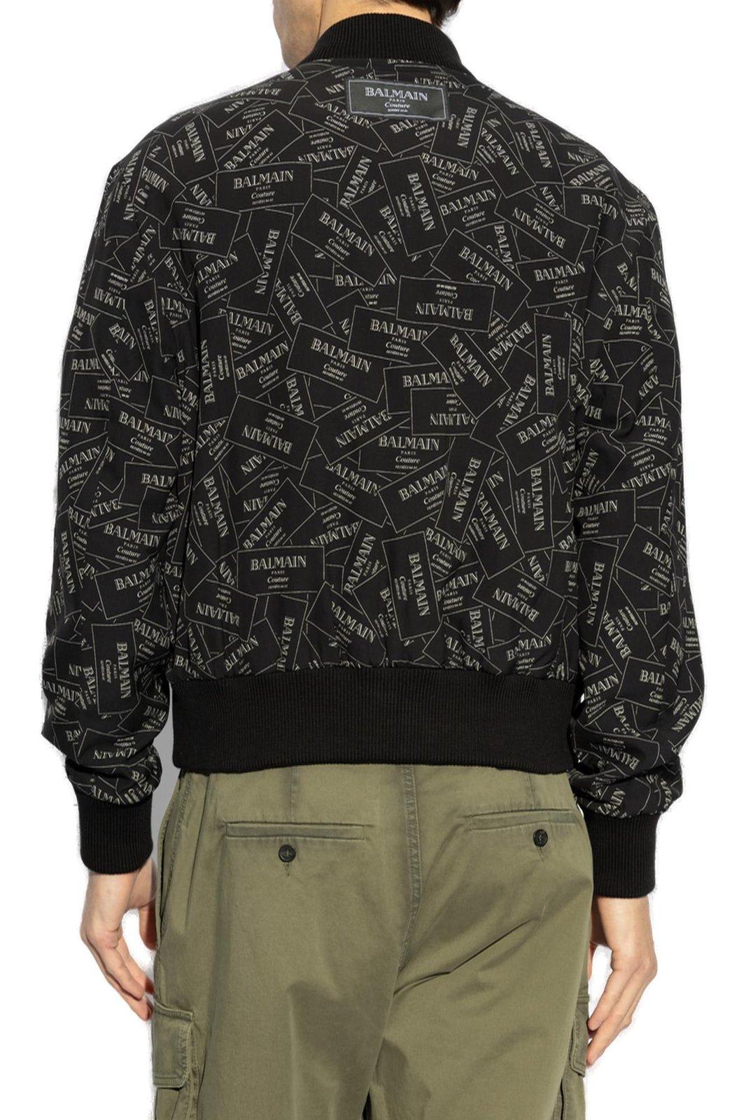 Shop Balmain Printed Logo Label Bomber Jacket In Black