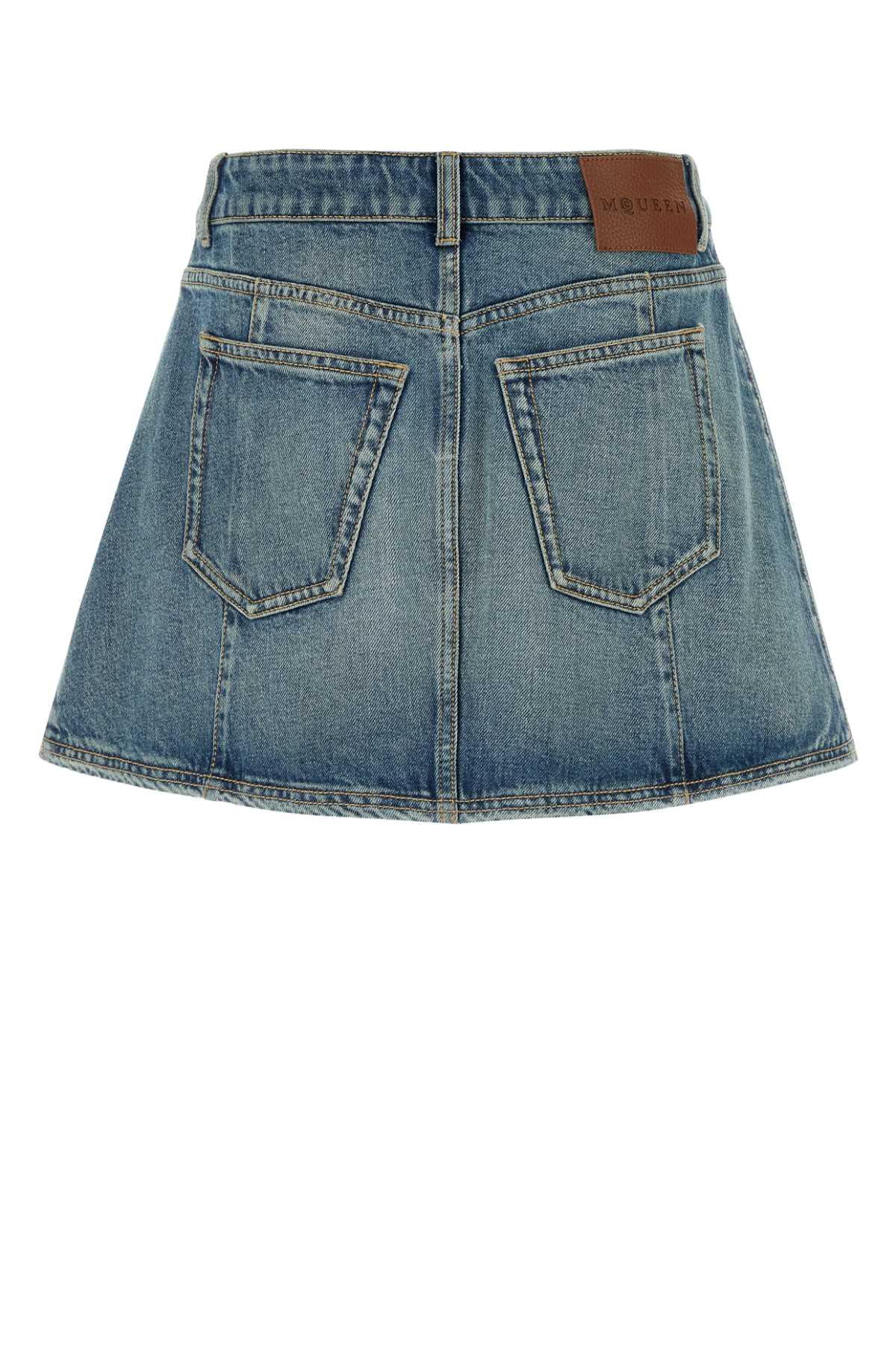 Alexander Mcqueen Mcqueen Denim Mini Skirt In Indigostonewashed