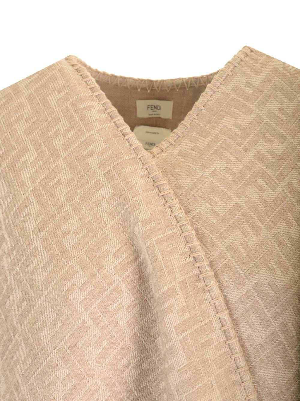 Shop Fendi Ff Poncho In Beige