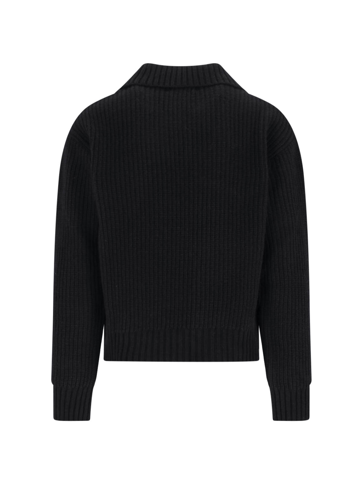 Mfpen Open Collar Ribbed Knit Sweater In Black