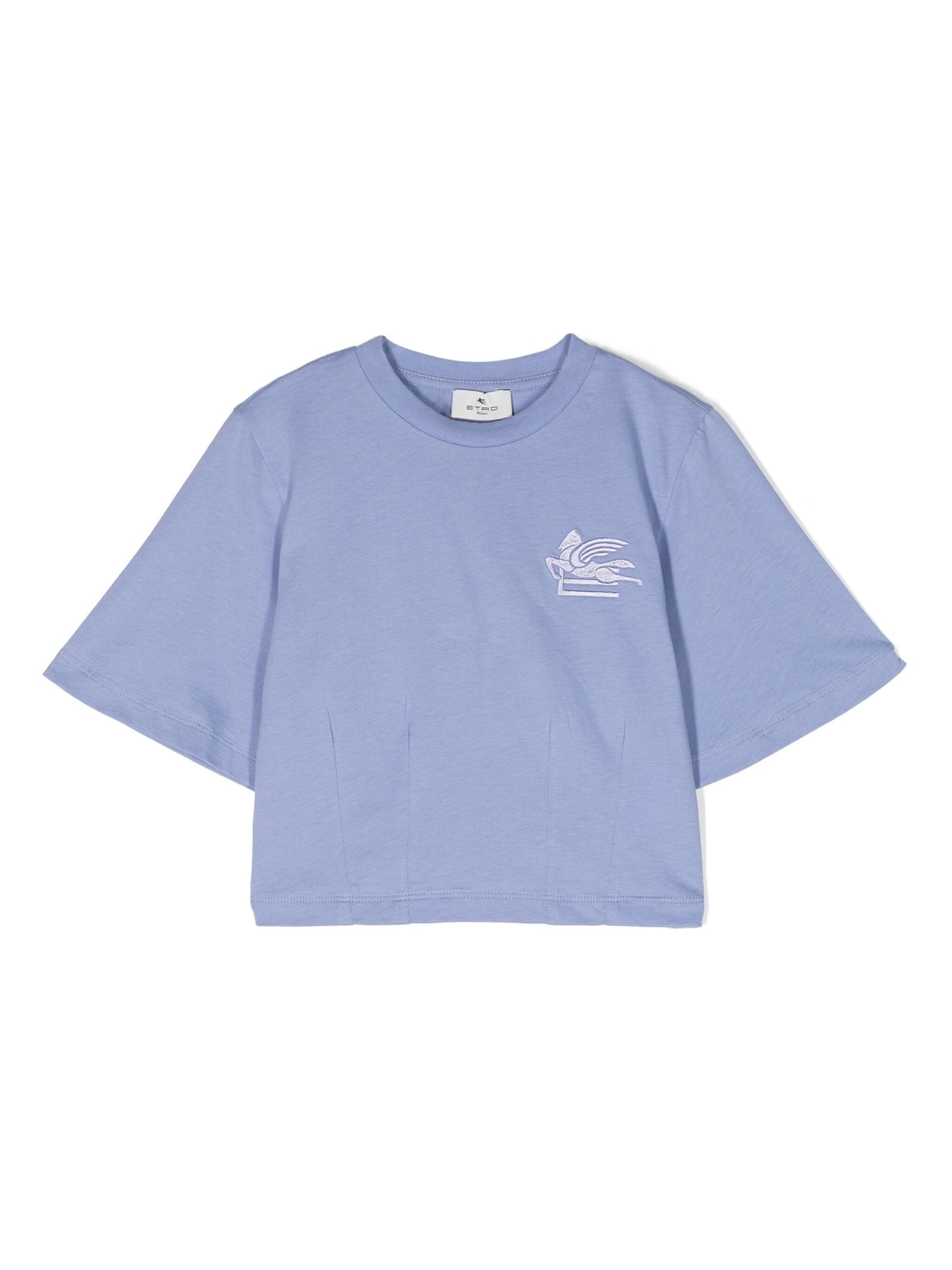 Light Blue Crop T-shirt With Etro Pegaso Logo