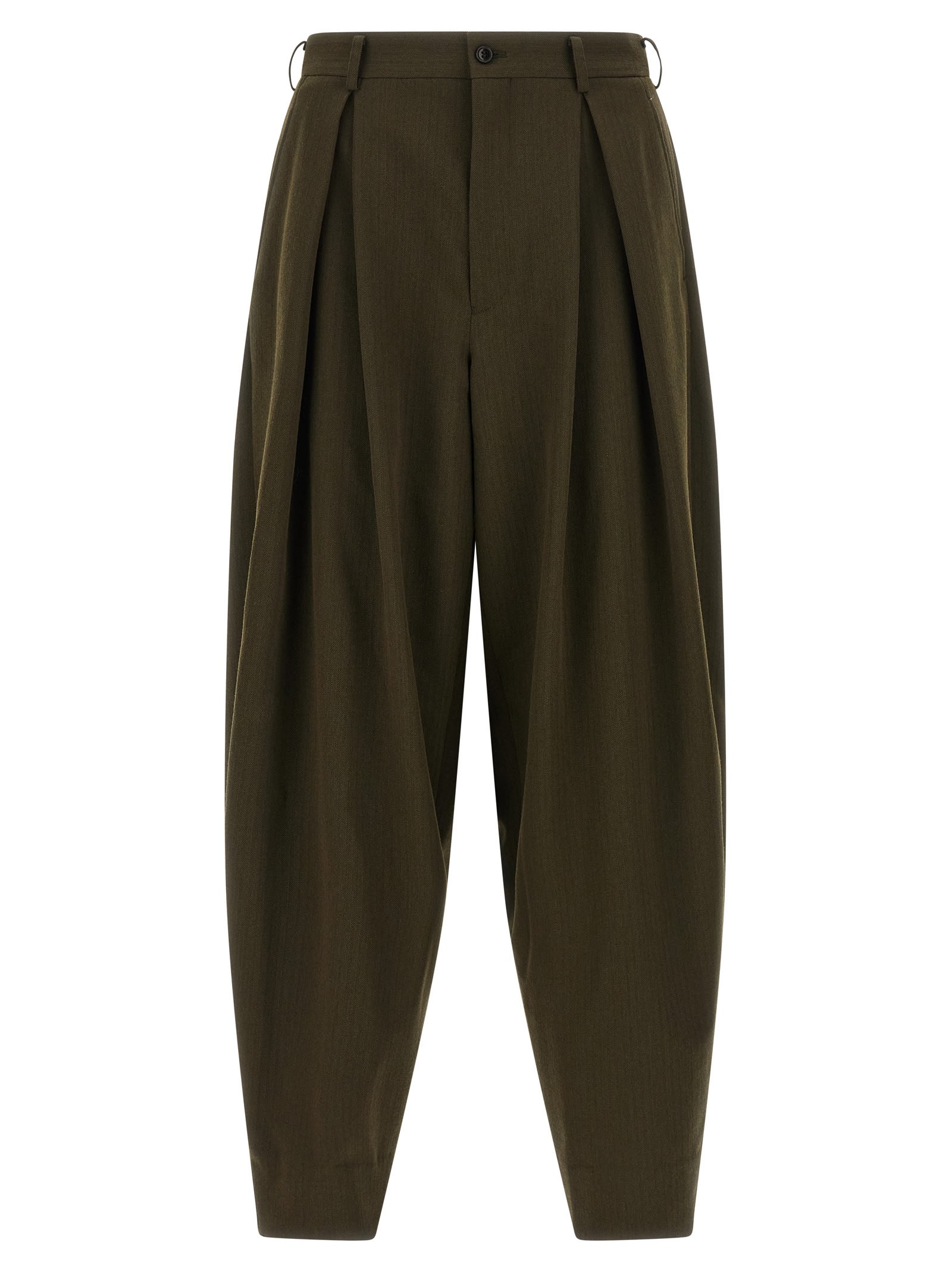 Comme Des Garçons Homme Deux Herringbone Wool Pants In Green