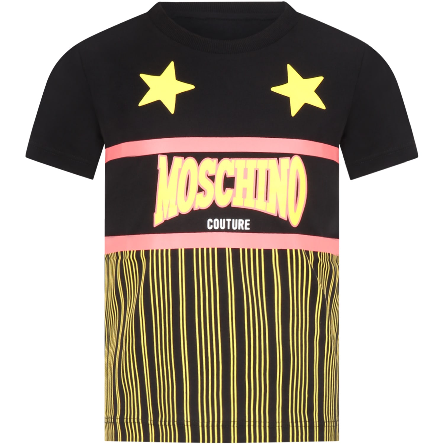 Moschino Black T-shirt For Girl With Yellow Logo