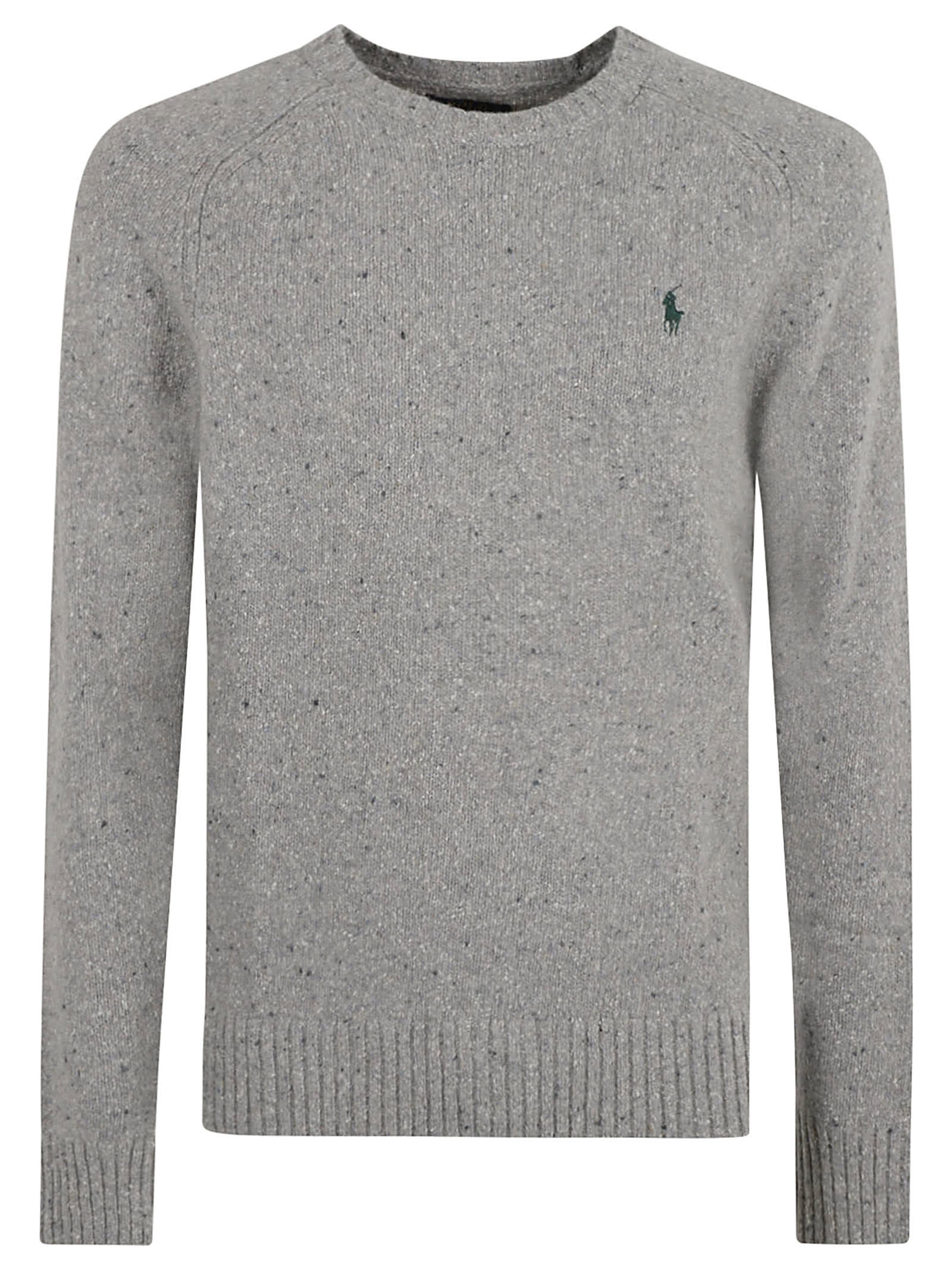 Shop Ralph Lauren Logo Embroidered Rib Knit Sweater In Grey Donegal