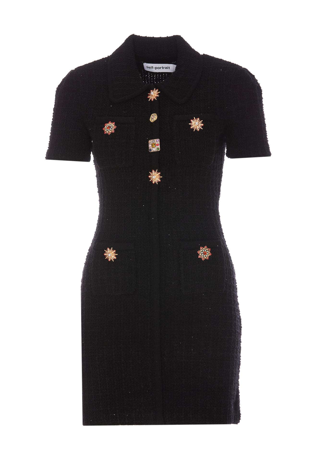 Shop Self-portrait Jewel Button Dress In Black